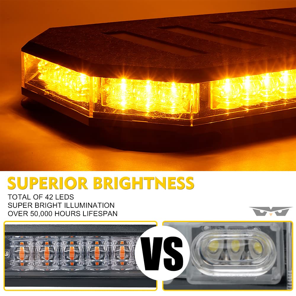 Lumenix 42 Led Roof Top Strobe Beacon Light Bar, High Bright Hazard Warning Flashing Plow Light With Synchronous Controller For Construction Vehicles, Tow Trucks, Postal Cars, Snowplow (Amber)