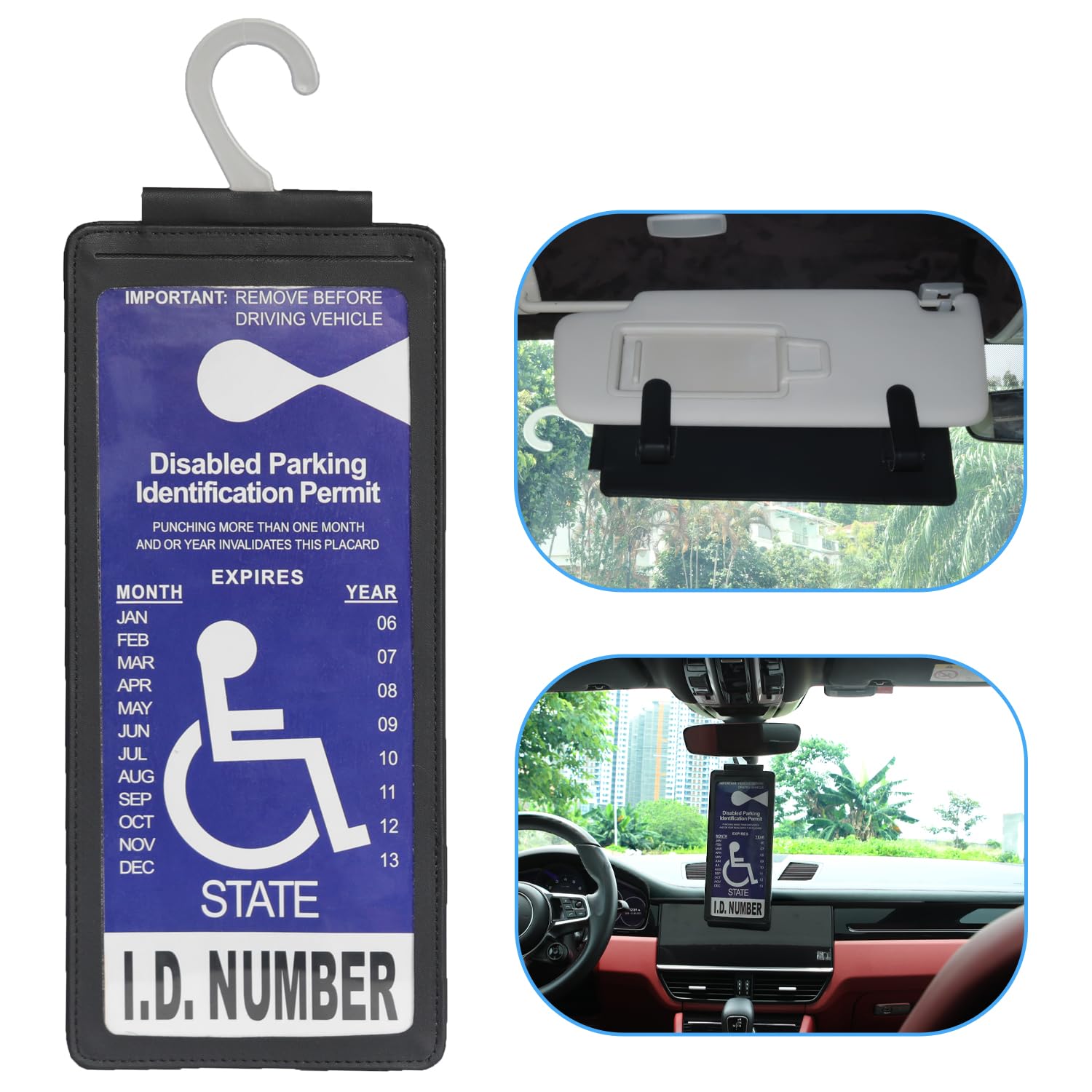 Yuoyar Portable Handicap Placard Holder For Auto - Ultra Transparent Handicapped Placard Holder Protector Hanger Sleeve - Placar