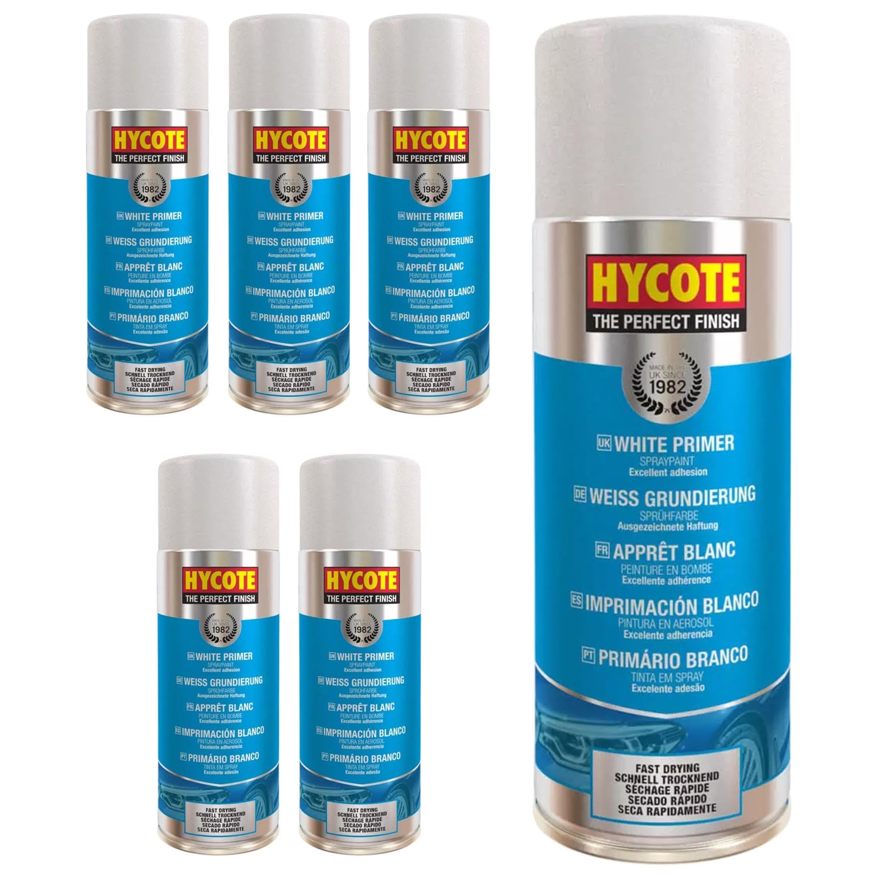 Hycote Fast Drying Aerosol Car Spray Paint, White Primer, 400 ml (Pack of 6)