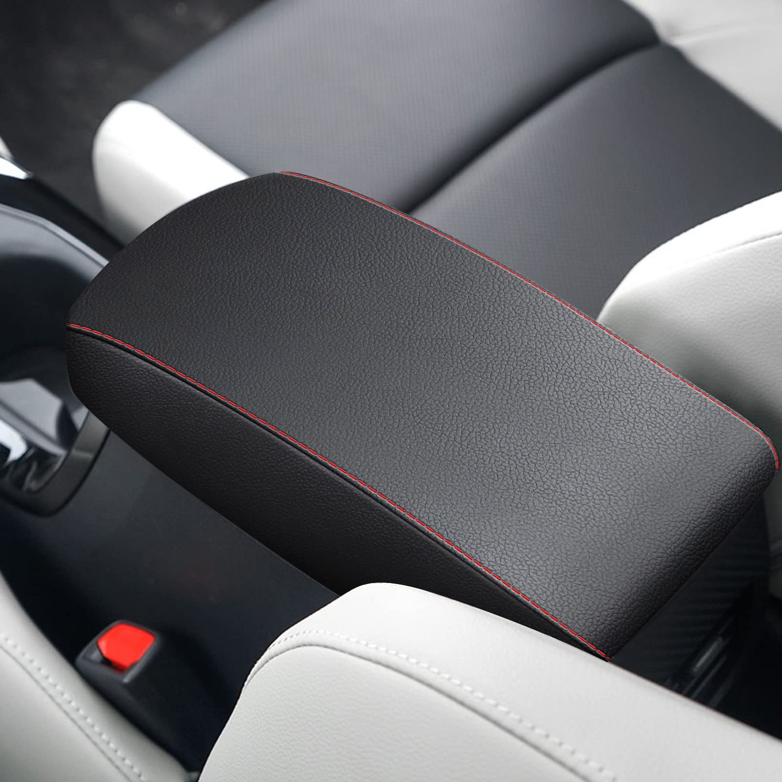 AOMSAZTO Black Armrest Console Cover for Toyota Corolla 2014-2019 with Red Stitching