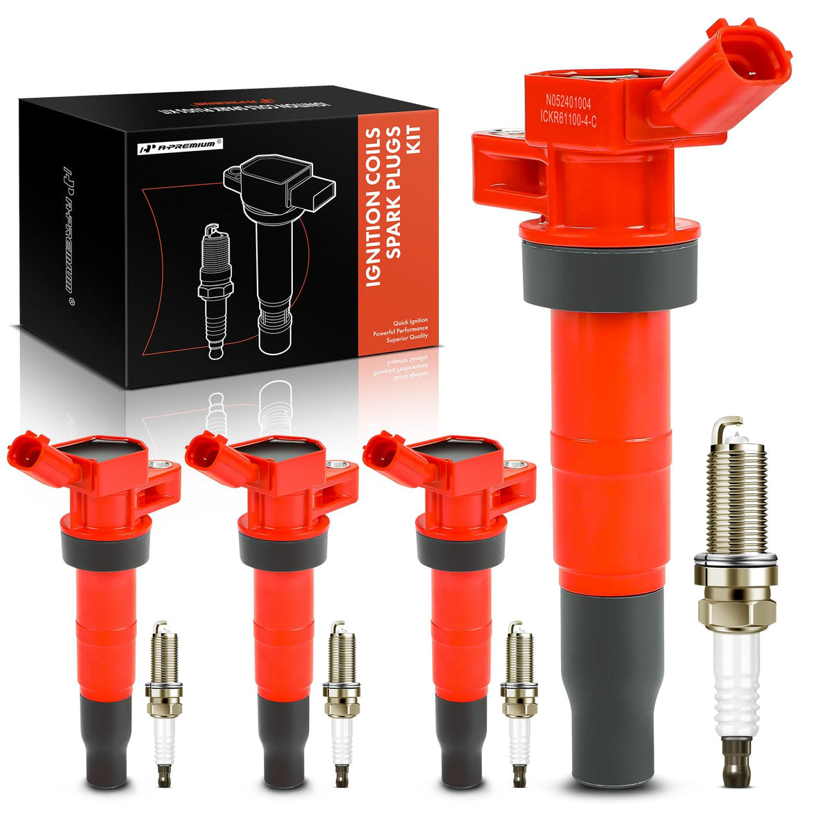 A-Premium Set of 8 (Red) Ignition Coil Pack and Iridium Spark Plugs Compatible with Hyundai & Kia Vehicles - L4 2.0L 2.4L - Sona