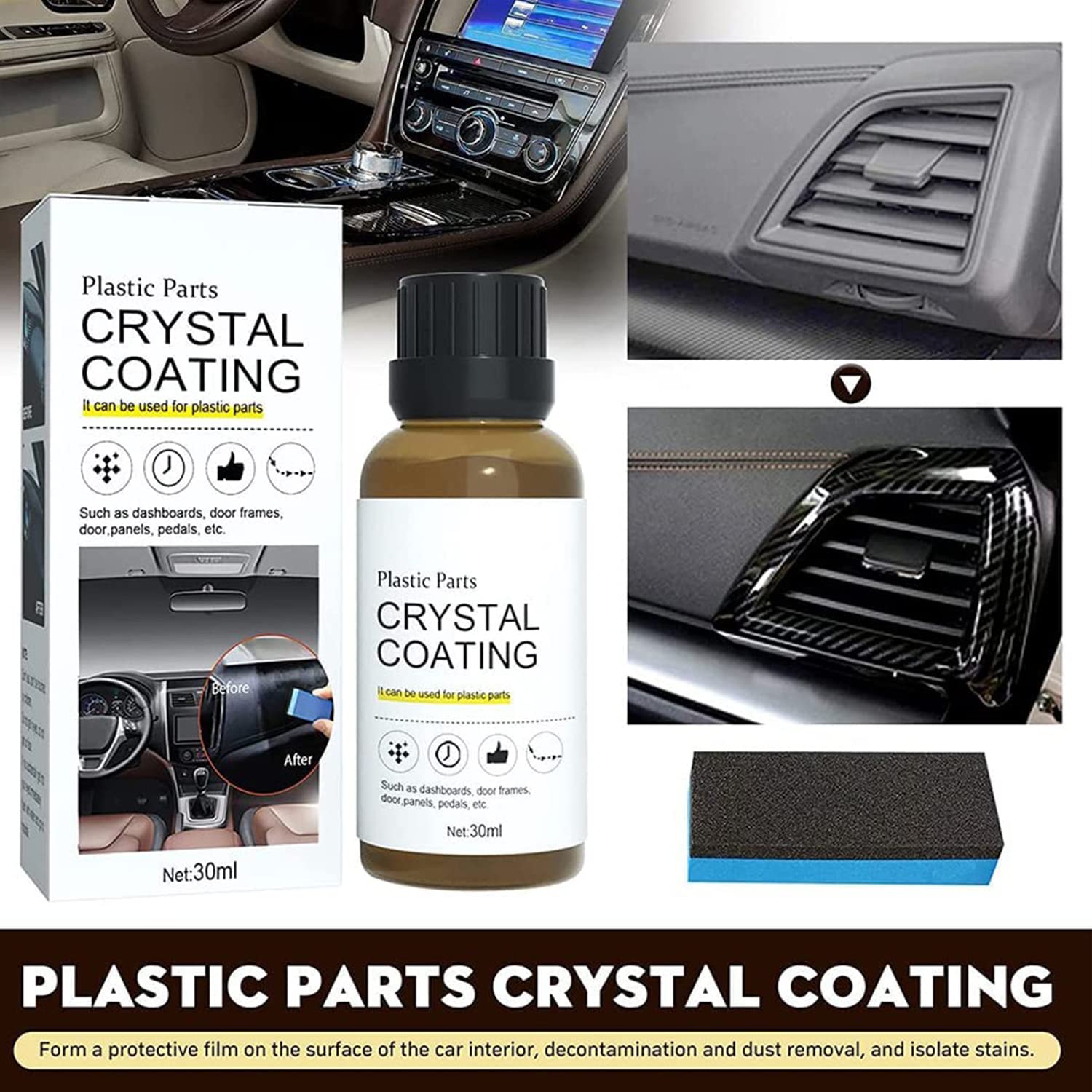 TPTAL Crystal Coating for Car,Cristal Para Pl  Stico Del Carro,Car Plastic Parts Coating,Plastic Refresher Car Interior Plastics