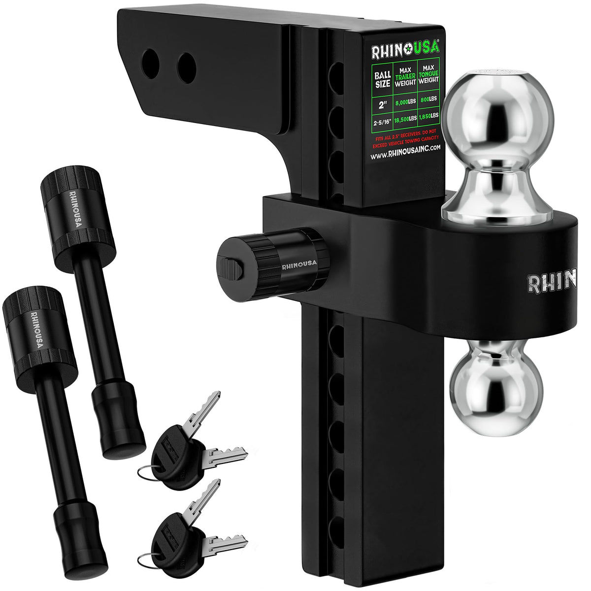 Rhino Usa Adjustable Trailer Hitch (Fits 2-Inch Receiver)-Heavy Duty Aluminum To WBCARB0D8V154NT