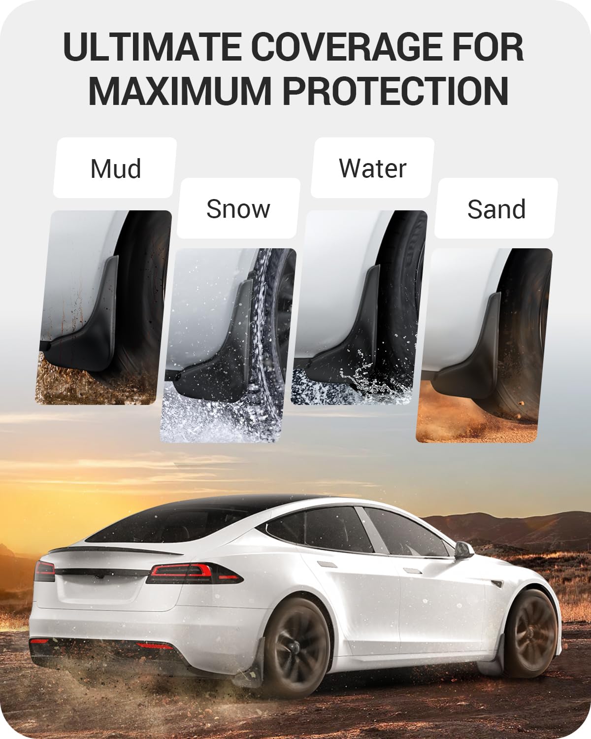 Basenor Upgraded 2022-2025 Tesla Model S/Model S Plaid Mud Flaps Splash Guards No Drilling No Tape Mudguards All Weather Protect