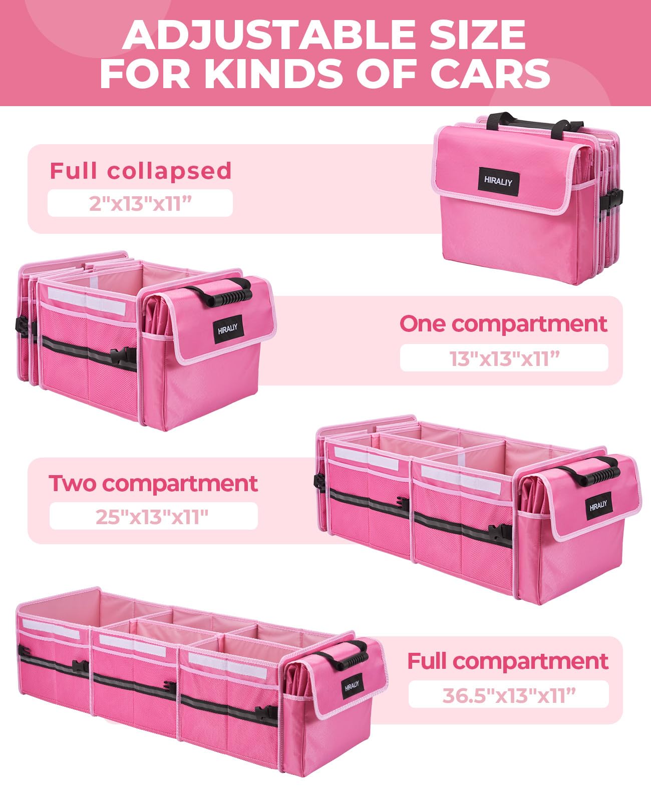 Hiraliy 4 In 1 Car Trunk Storage Organizer, Multi Compartment Collapsible Trunk Storage Box With Leakproof Cooler Bag For Car Tr