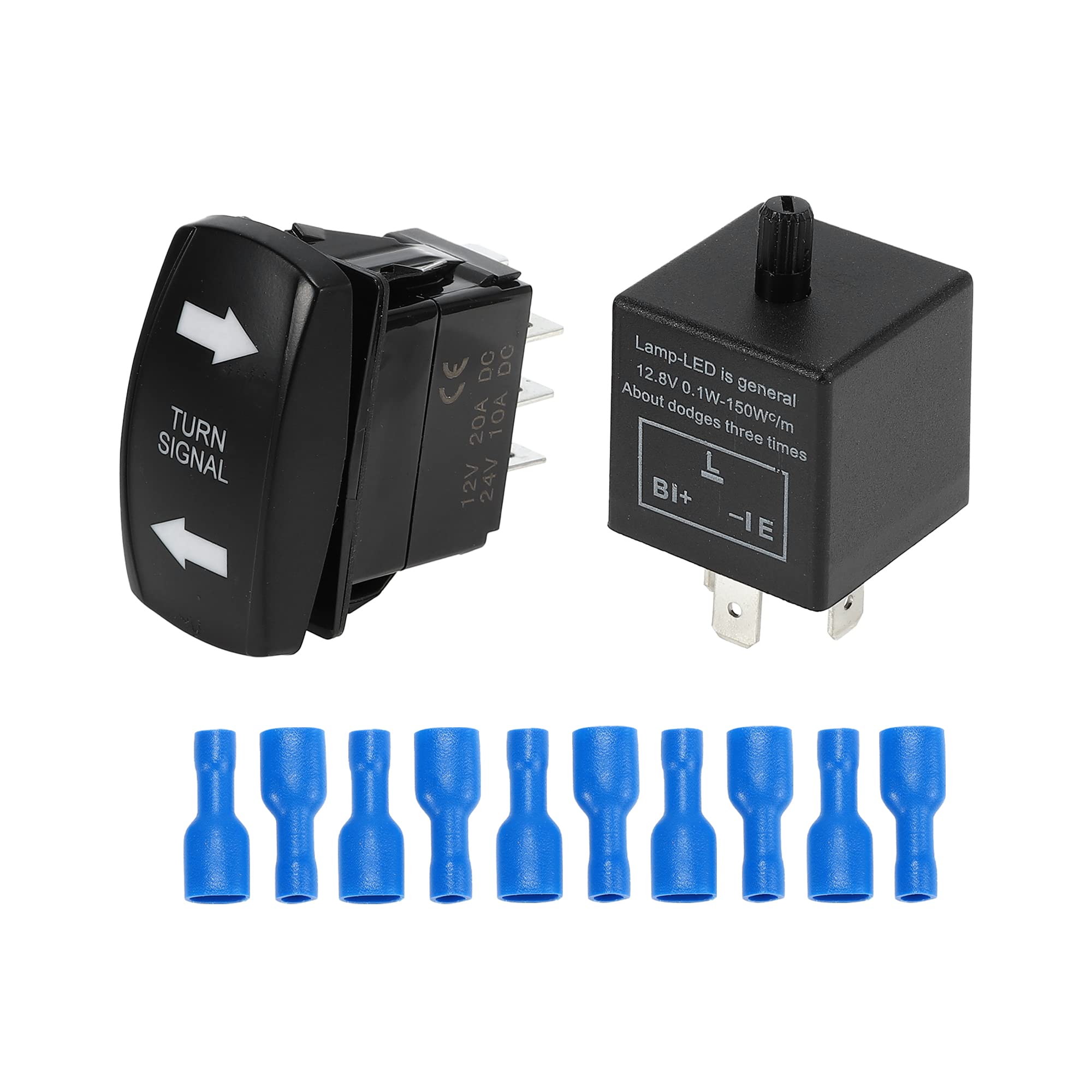 X Autohaux Blue Led 7 Pin Turn Signal Switch With 3 Pin Adjustable Flasher Relay 3 Way On-Off-On Rocker Switch Led Flasher Blink