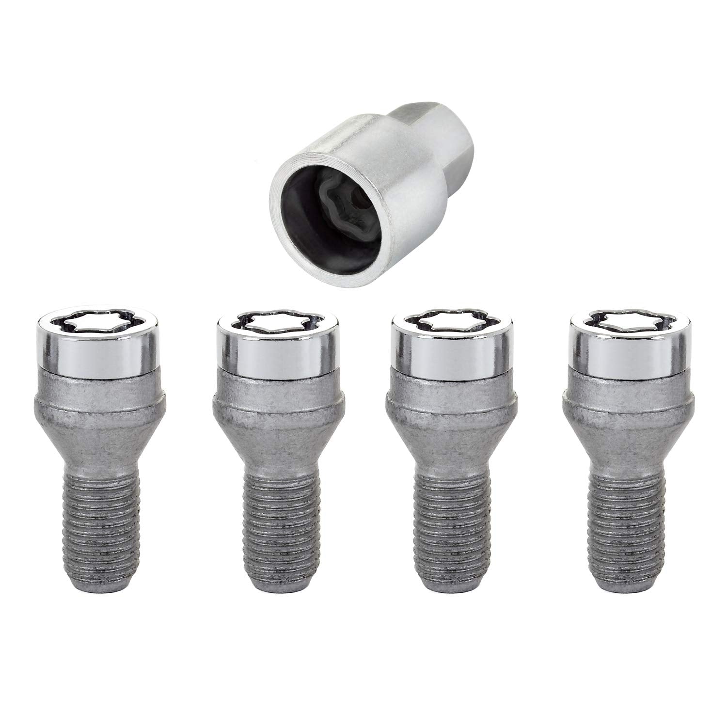 Mcgard 27204 Chrome Bolt Style Cone Seat Wheel Locks (M12 X 1.5 Thread Size), 4 Locks / 1 Key