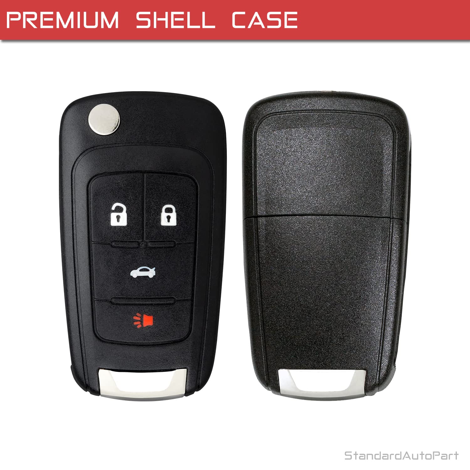 StandardAutoPart 4 Button Flip Key fob case Compatible with Chevy Cruze Equinox Sonic Malibu Impala Camaro Terrain Lacrosse Rega