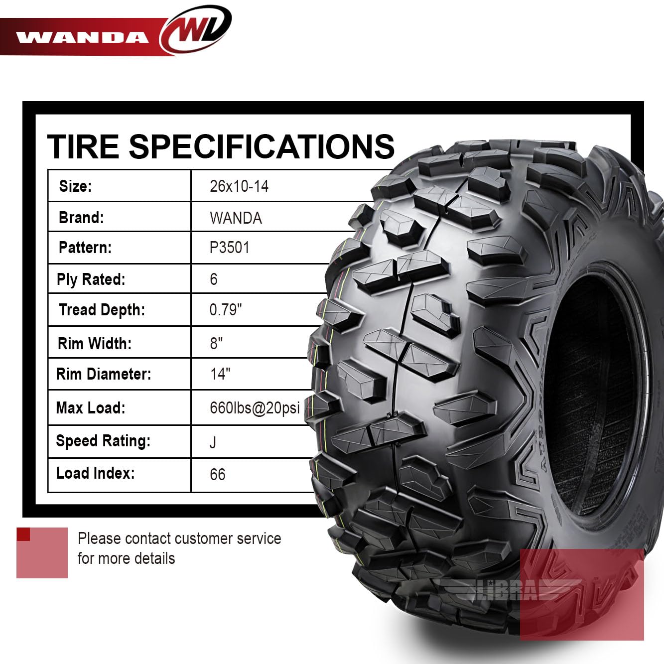 WANDA 26X10-14 UTV ATV Tires - 6 Ply Bighorn Style Set of 2 - Durable Off-Road Performance Tires for All-Terrain Adventures