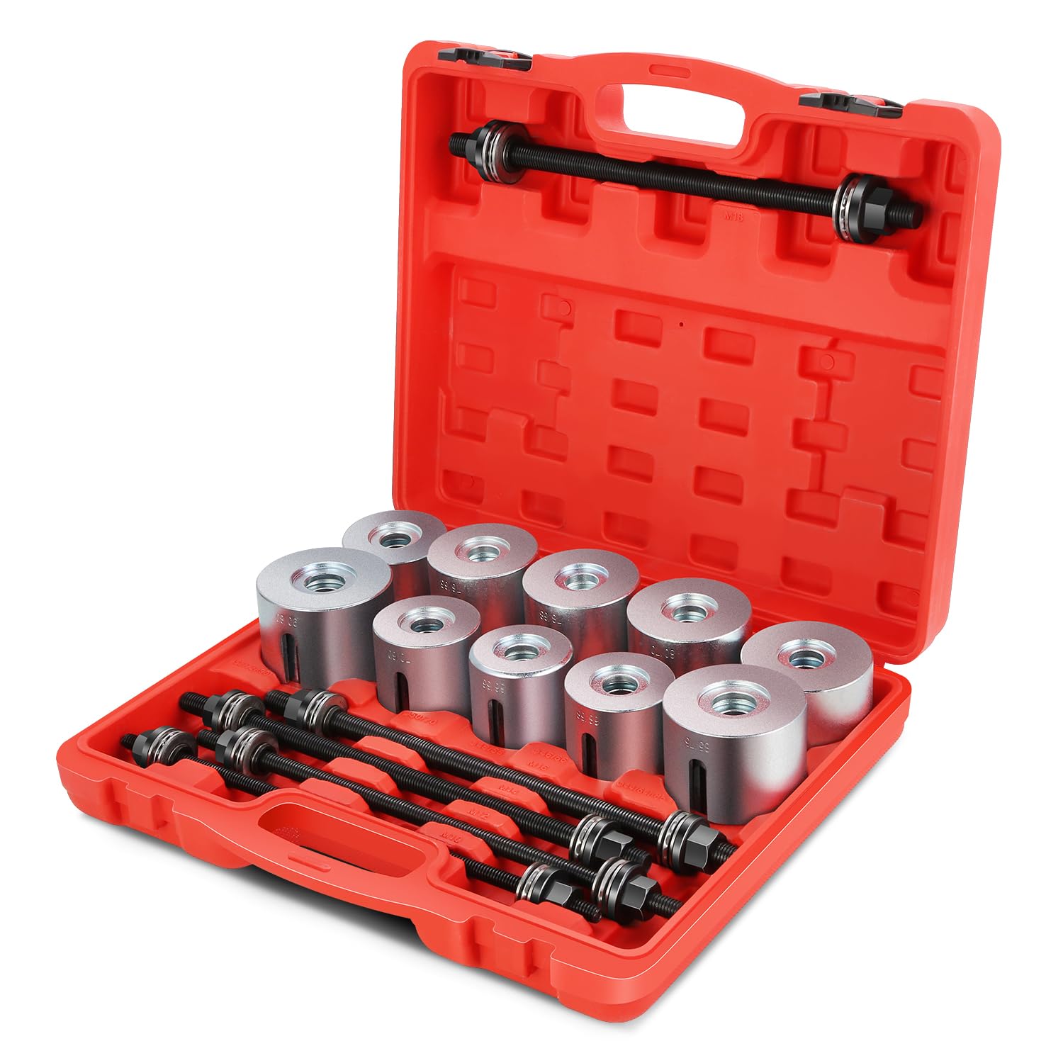 DNA MOTORING 27pcs Universal Press and Pull Sleeve Kit, Wheel Bearing/Suspension Bushing Removal Tool Set w/ 22 Adapters (34-80m
