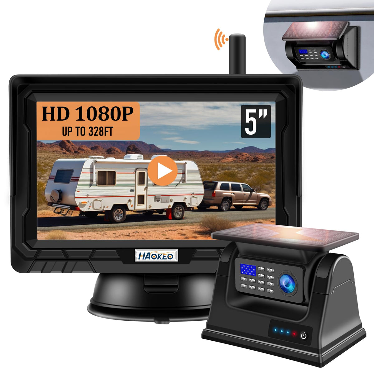 Magnetic Solar Wireless Backup Camera: 5 Inch Dvr 1080P Hd Ips Monitor, Rechargeable Reverse Camera System, Portable Cordless Re