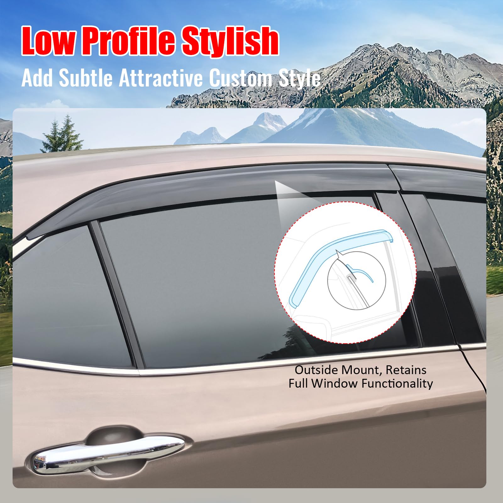 Ikon Motorsports Tape On Low Profile Window Visors Compatible With 2018-2024 Toyota Camry, Acrylic Smoke/Tinted Rain Guards, Sid