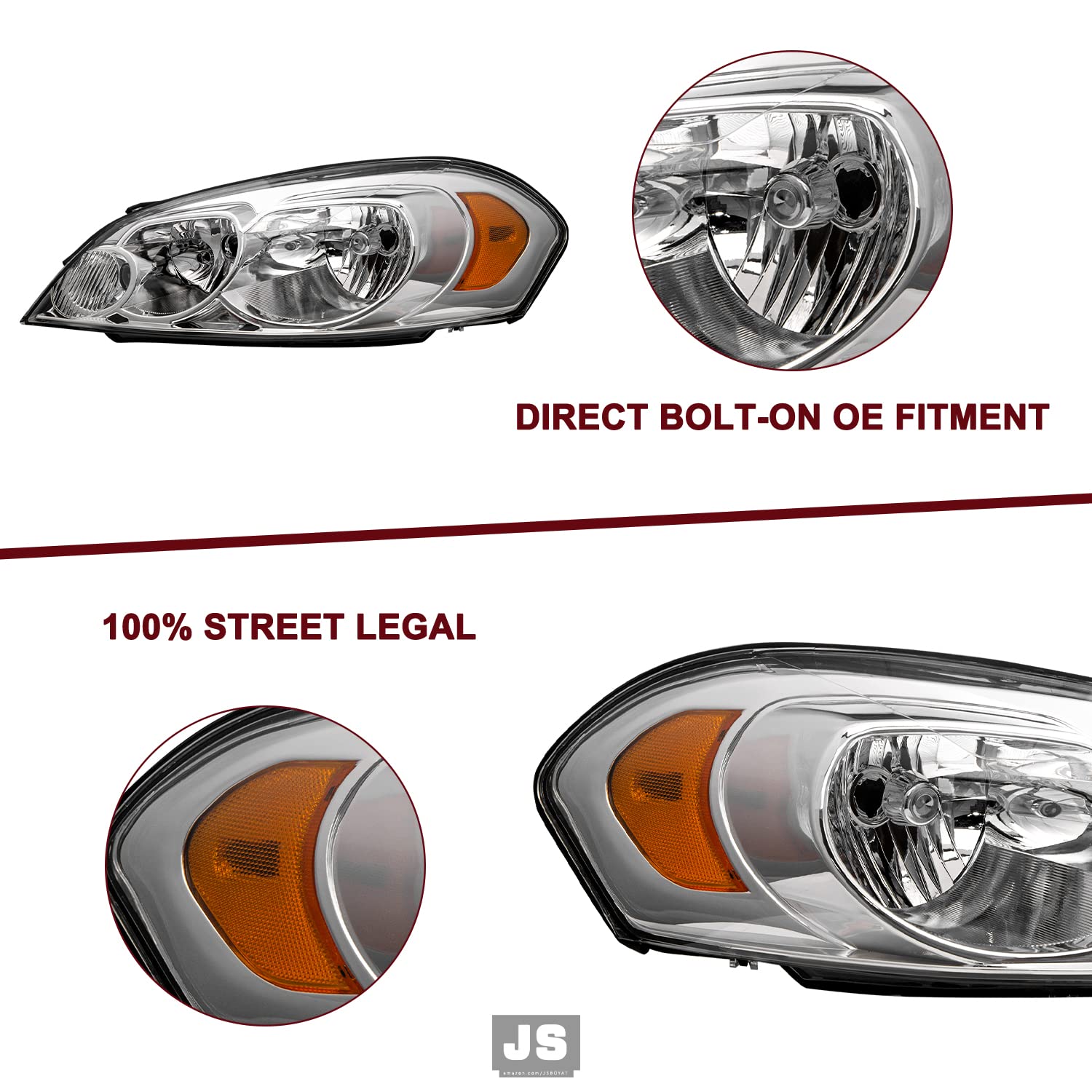 Jsboyat Headlight Assembly Fit For 2006-2013 Chevy Impala / 2006-2007 Chevy Monte Carlo / 2014-2016 Chevy Impala Limited Factory