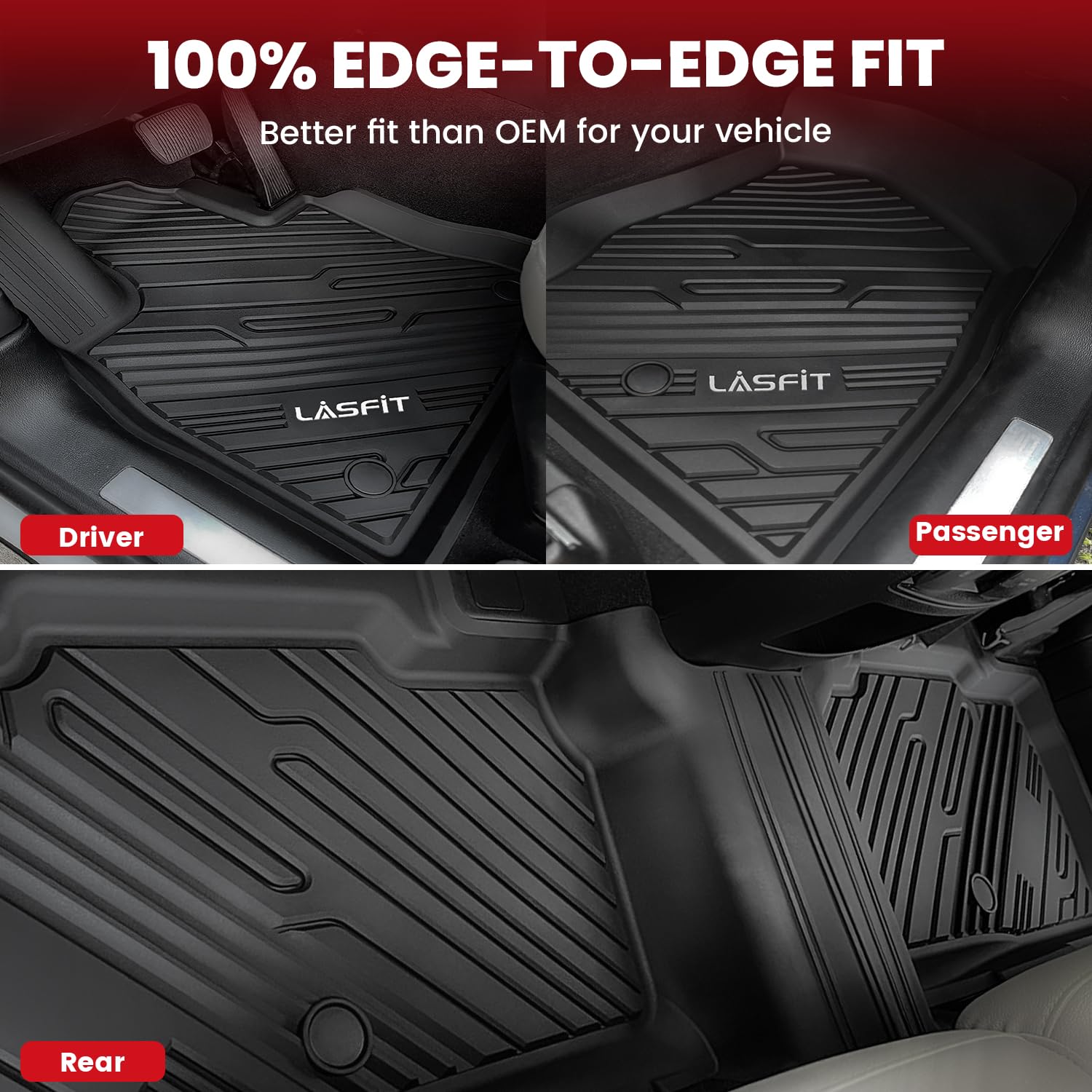 Lasfit Floor Mats For Ford Explorer 2020-2025 6 Passenger Tpe All Weather Protector Anti-Slip Floor Liners, 2025 2024 2023 2022
