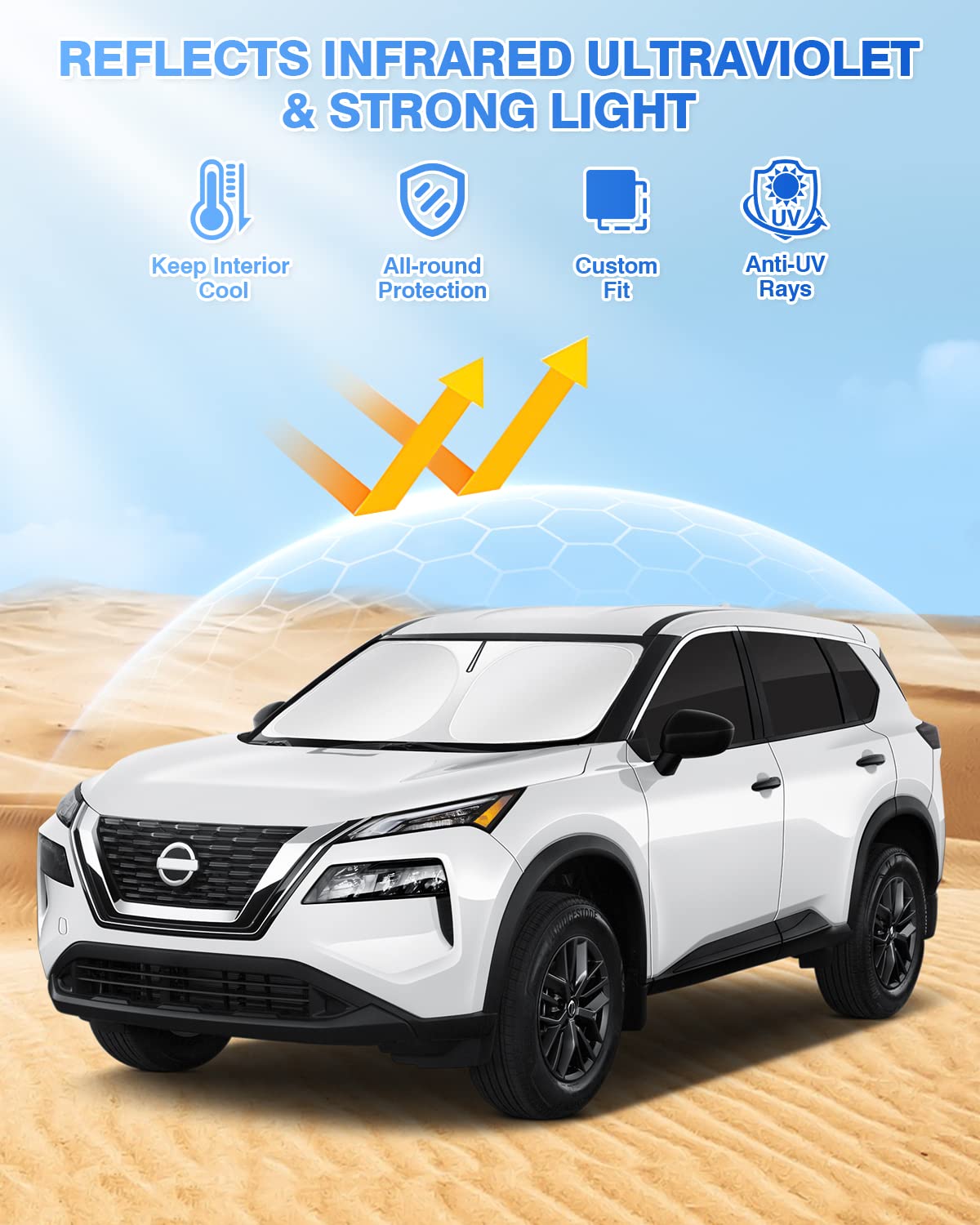 Canvcle Sunshades For 2021-2024 2025 Nissan Rogue (Not For Nissan Rogue Sport) Accessories Windshield Sunshade Side Rear Windows