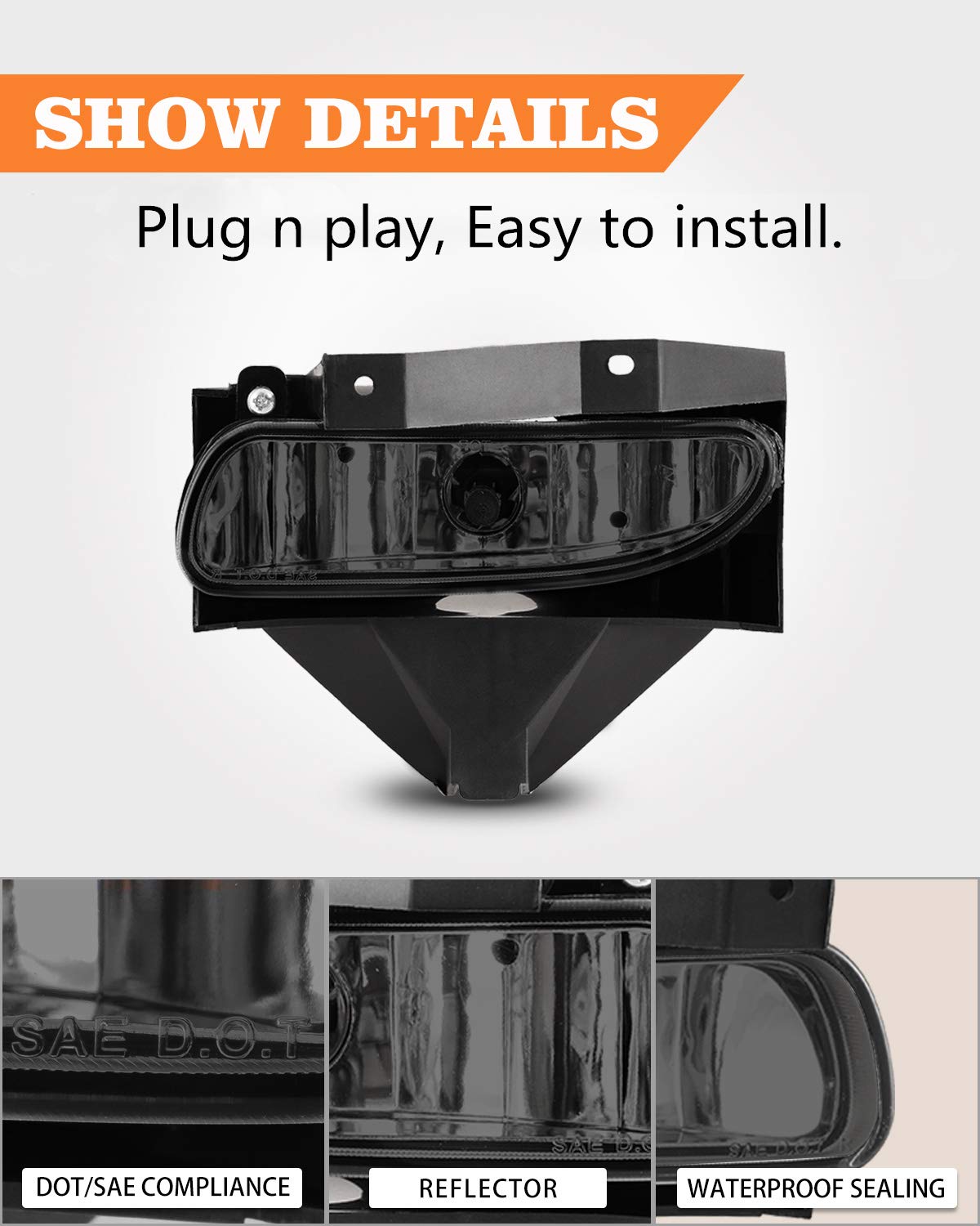 Autowiki Fog Lights For 1999-2004 Ford Mustang (Except Cobra) With Smoke Lens 2Pcs Oem Replacement Fog Lamps