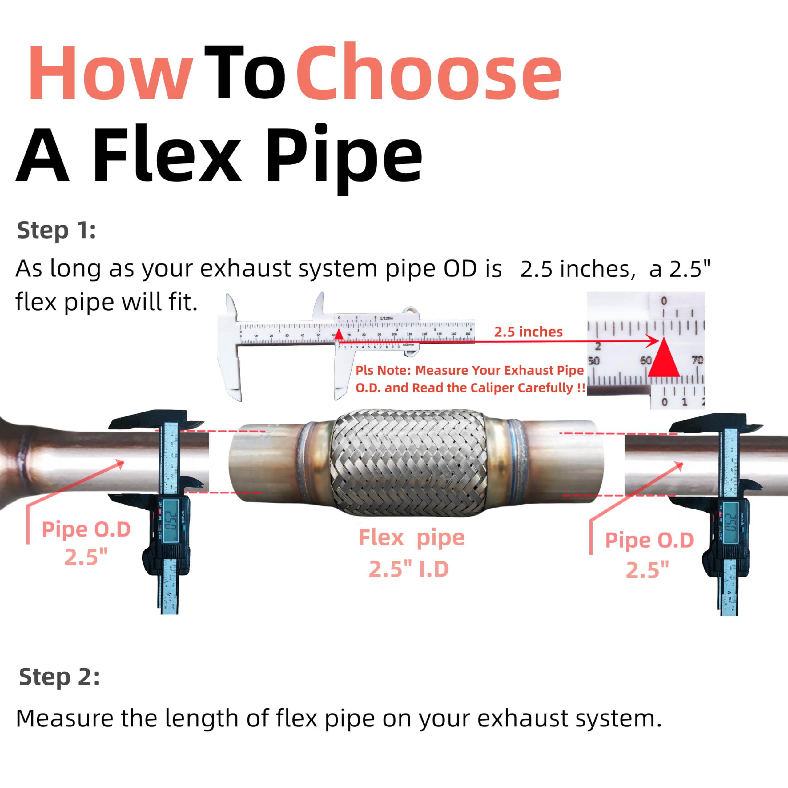 SUISFLXGRO Exhaust Flex Pipe 2.5''X6''/10'' Universal Type 100% Stainless Steel For Heavy Duty and Cars
