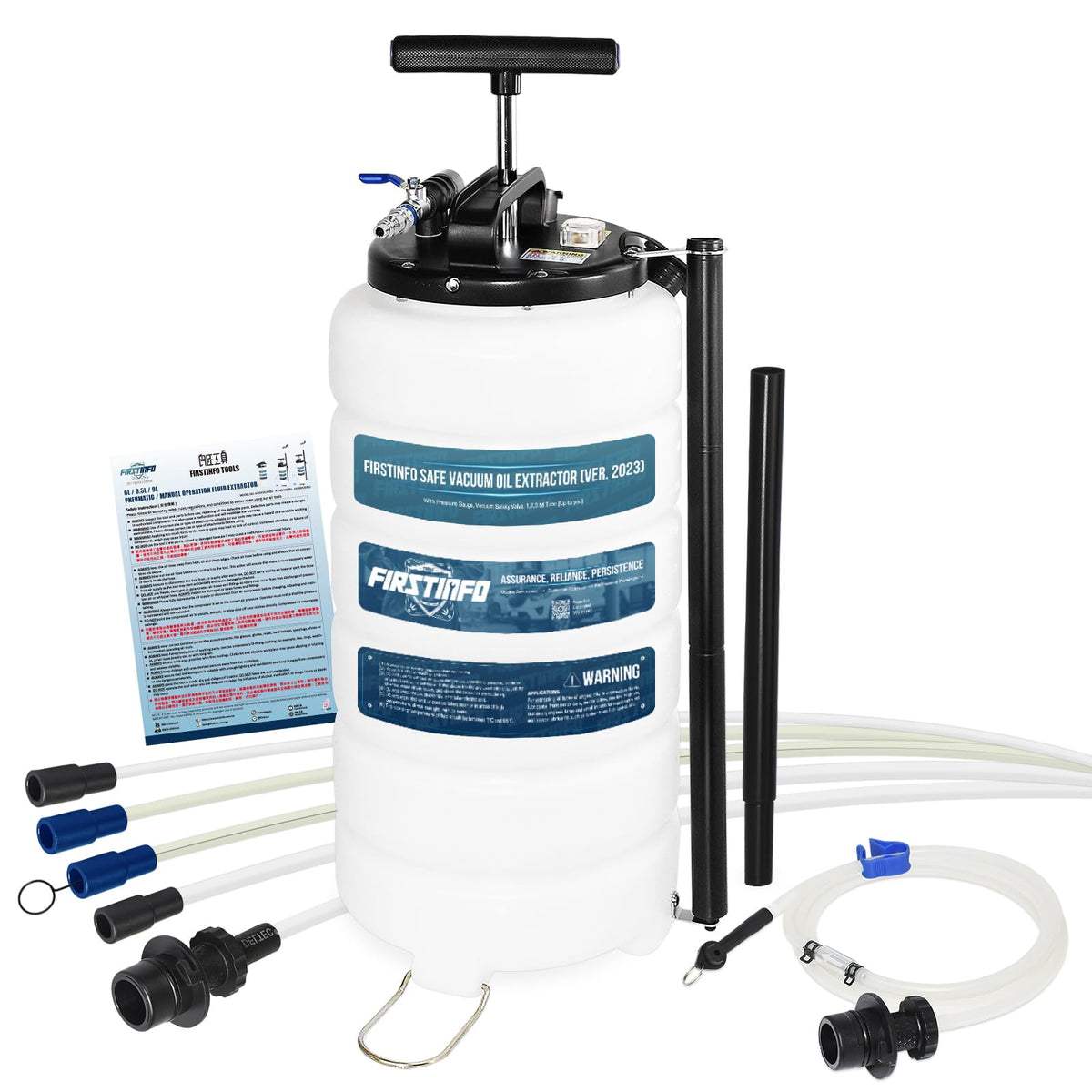 Firstinfo A1106Us Patented 15L Pneumatic/Manual Oil/Fluid Vacuum Extractor Pump For Automobile Fluids Evacuation W/Pressure Gaug