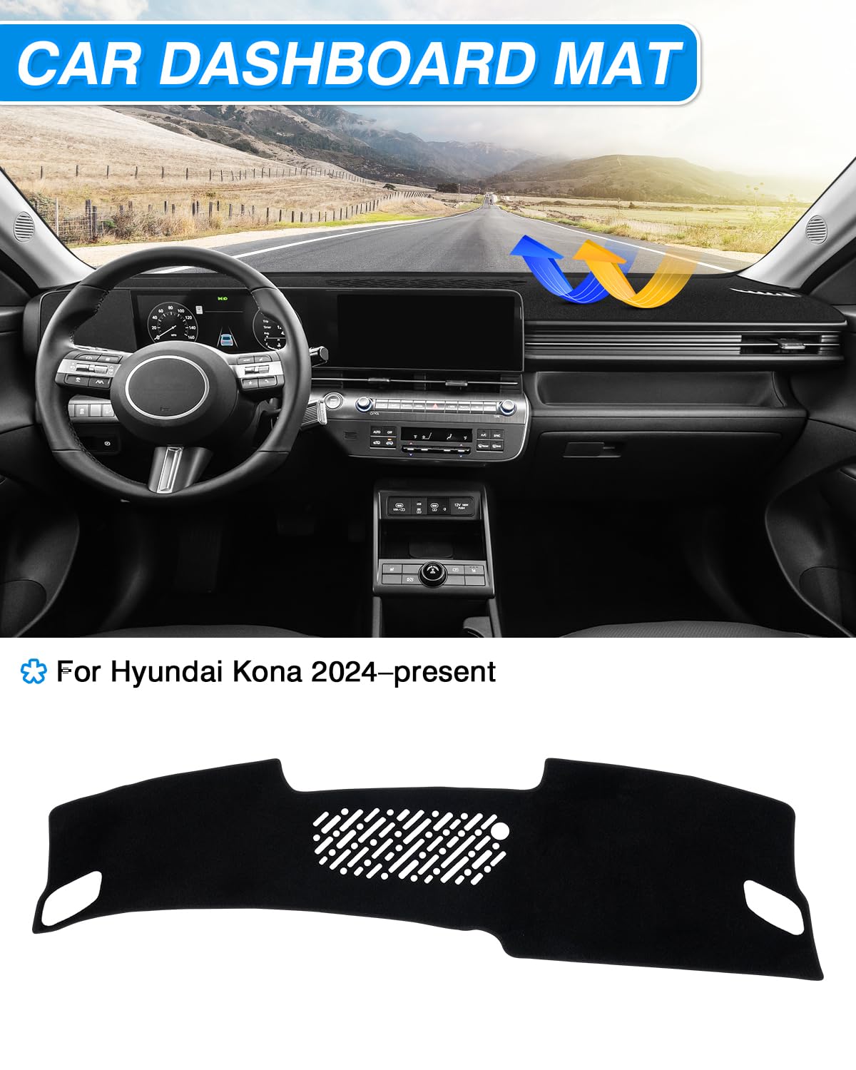 Cartist Dash Cover Compatible with Hyundai Kona 2024 2025 Dashboard Cover Mat hyundai kona 2024 accessoriesNon-Slip Carpet Sunsh