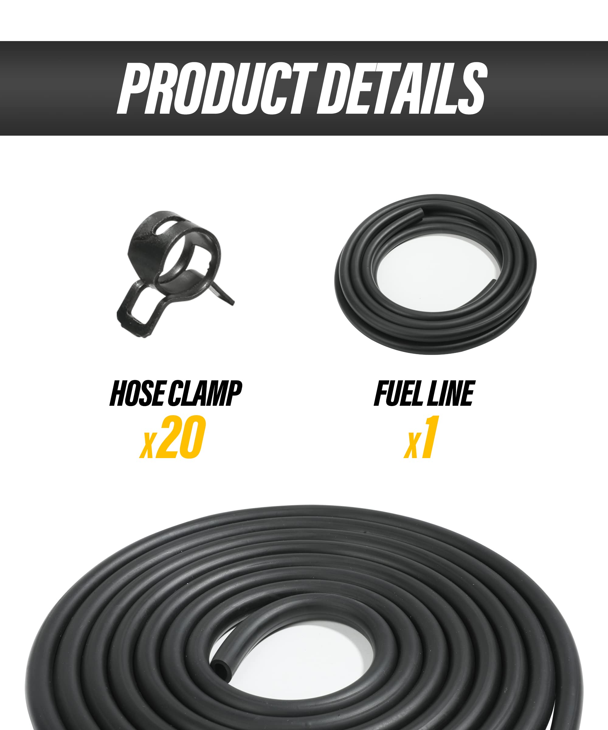 ESEWALAS 20pcs Fuel Line Kit,9.85 Feet 1/4 Inch ID Fuel Line Hose,2/5'' (11mm) ID Hose Clamps,Suitable For Motorcycle Small Engi