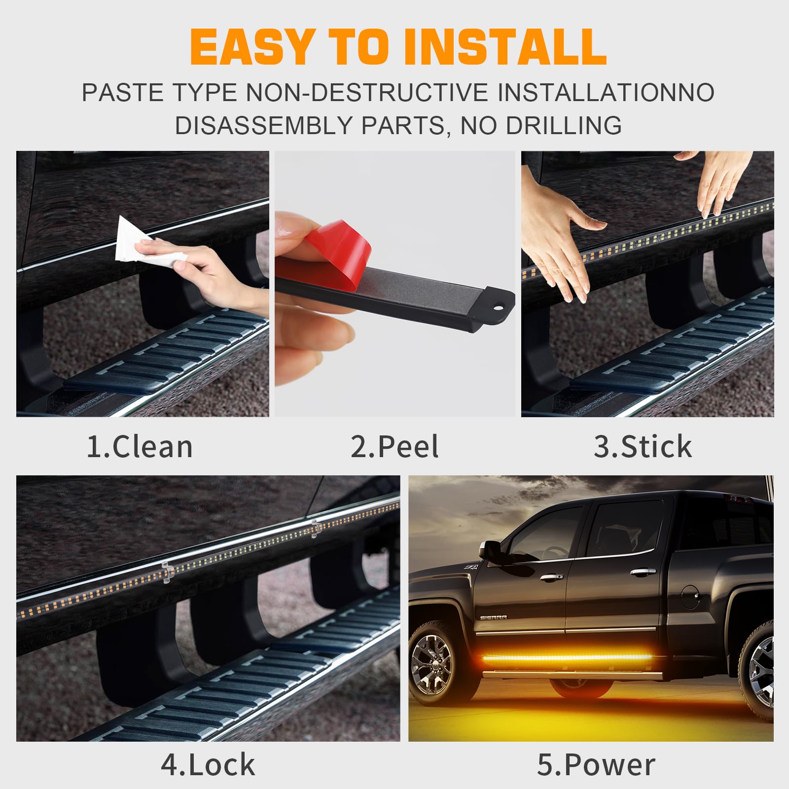 Xridonsen 2Pcs 70 Inch Emergency Truck Amber Strobe Lights Strip 864 Led Running Board Lights Bar Flashing Warning Hazard Safety