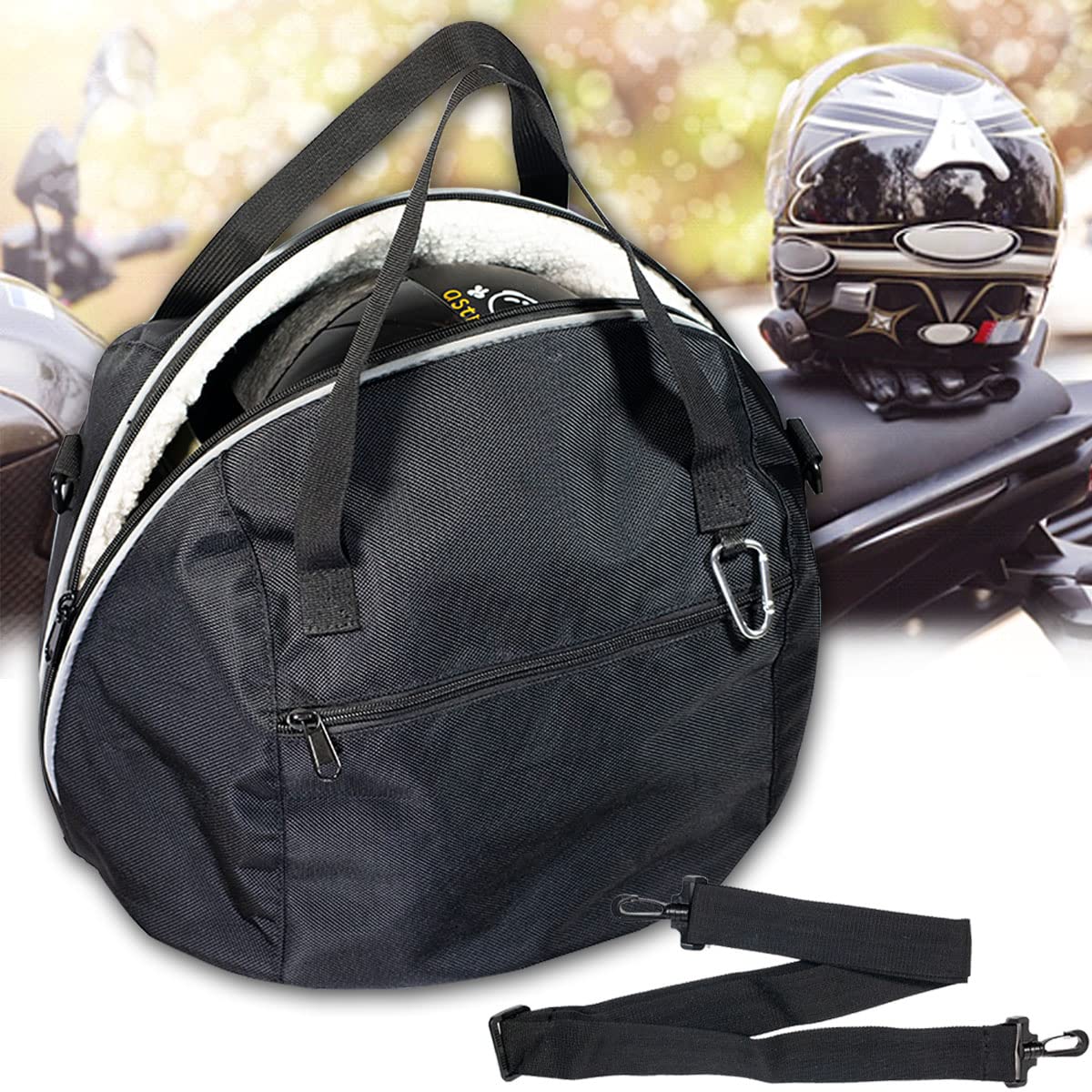 Jiyifouhy Helmet Bag,Motorcycle Helmet Storage Bag,Lightweight Mx Helmet Bag Water-Resistant 1680D Oxford With Strap, Reflective Strip (Black)
