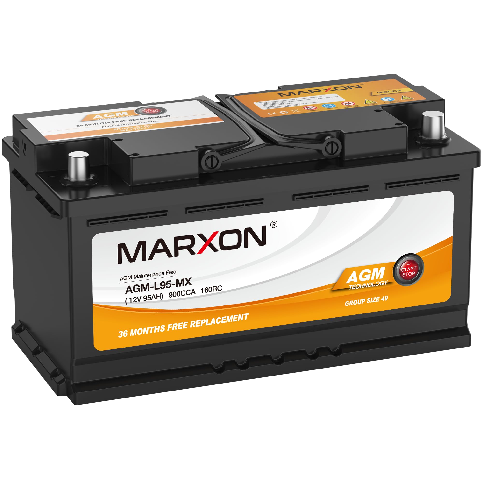 MARXON Group 49 H8 L5 Start and Stop Car Battery 12v 95AH 900CCA AGM BCI49 Maintenance Free Automotive Replacement Batteries