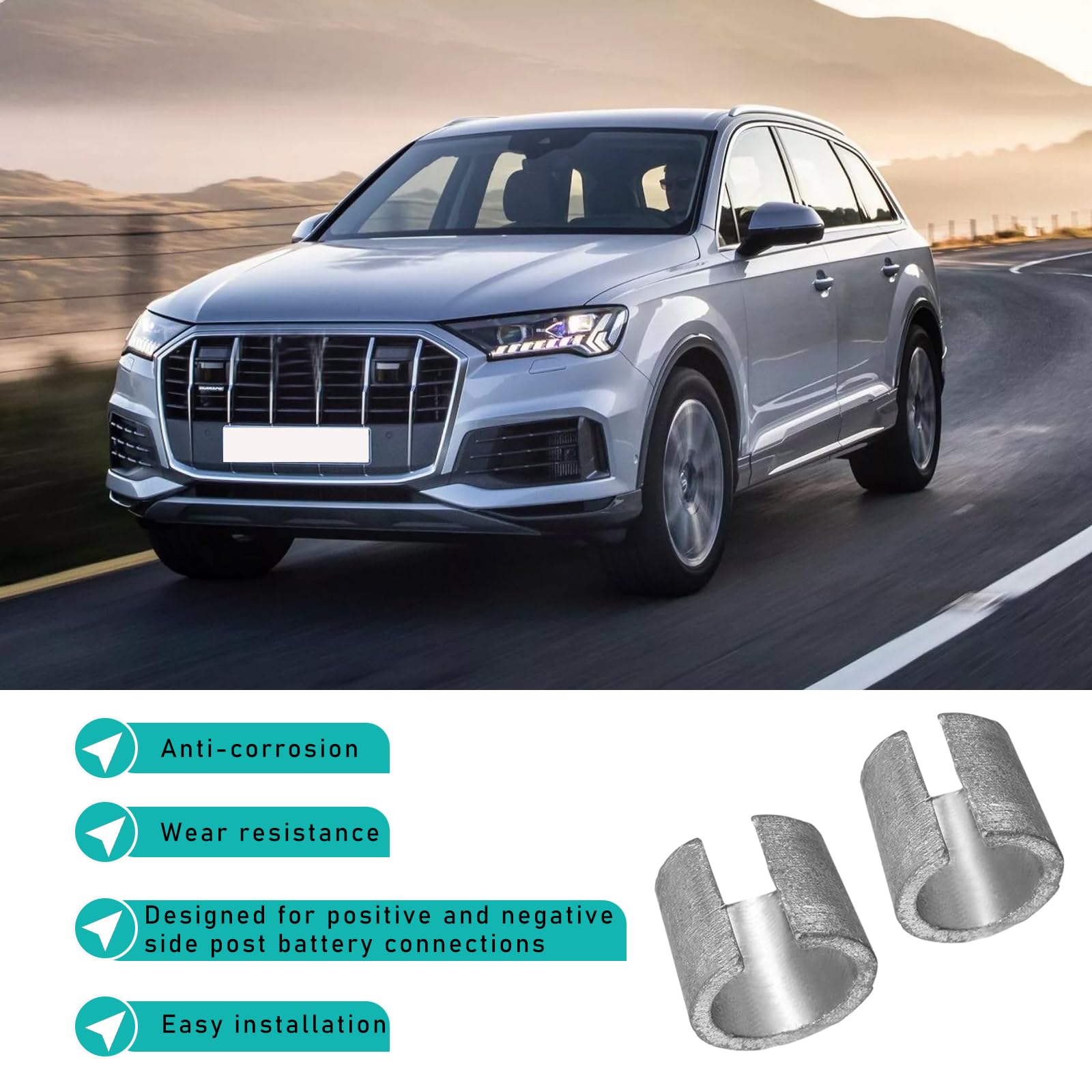 Sylvil 2 Pairs Battery Adaptor Sleeves, Car Battery Negative Battery Terminal Adapter Positive Post Shim Lead, Universal Vehicle