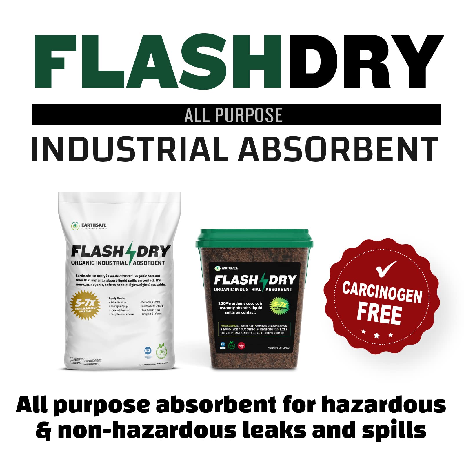 Flashdry 5 Liter Bucket Of Super Spill Absorbent, 100% Organic Environmentally Friendly - For Oil, Paint, Grease And More In Garages, Kitchens, Janitor Kits, Safer And More Effective Than Clay Litter