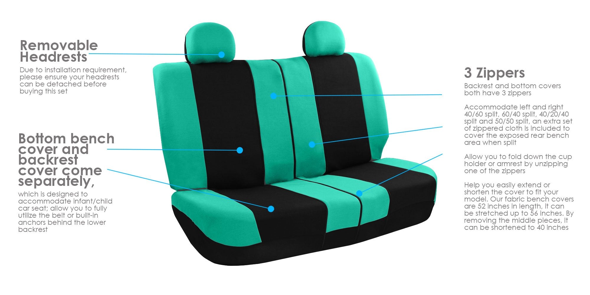 Fh Group Stylish Full Set Car Set Covers Front Set And Rear Split Function, Airbag Compatible - Universal Fit For Cars Trucks &