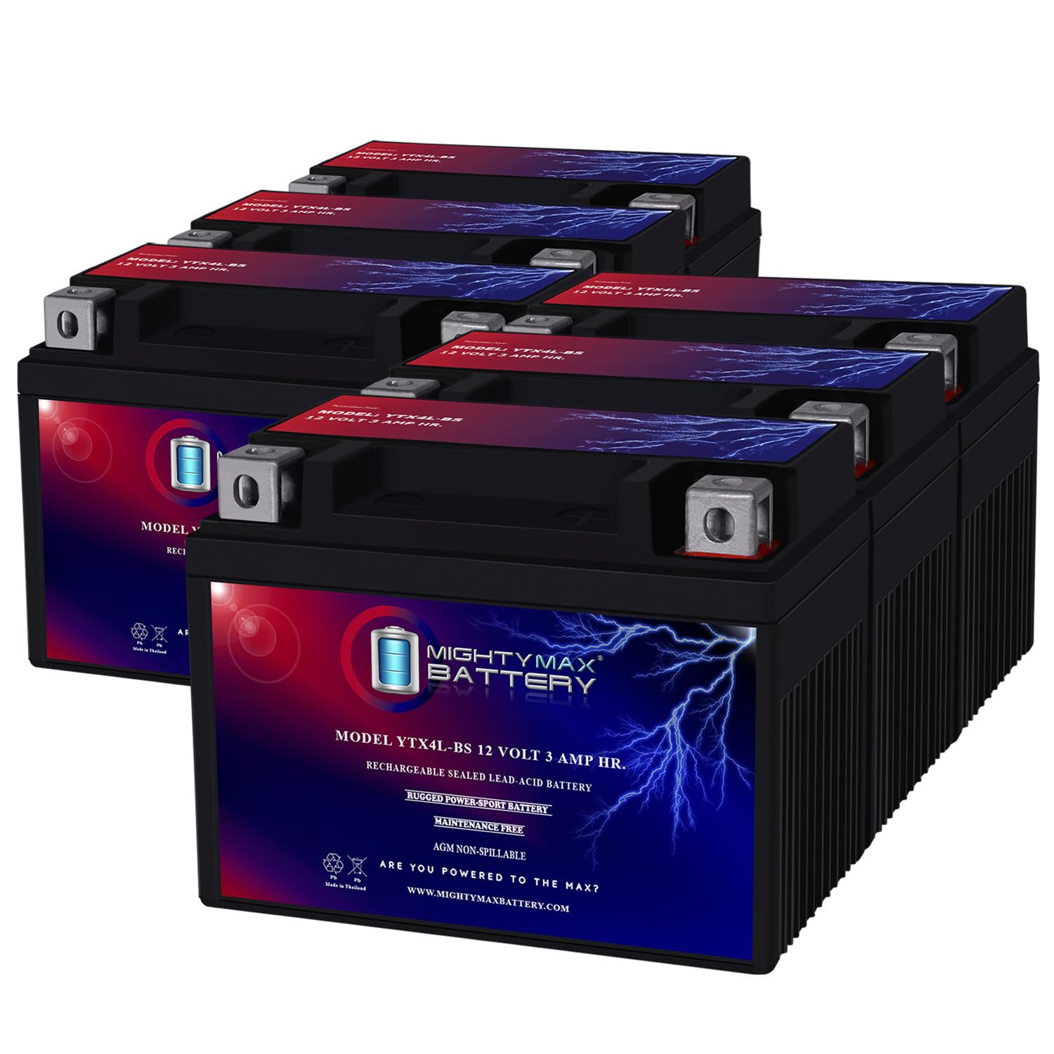 Mighty Max Battery Ytx4L-Bs 12V 3Ah Replacement Battery Compatible With E-Ton Axl, Txl, Nxl, Rxl 50 And 90Cc 99-03 - 6 Pack