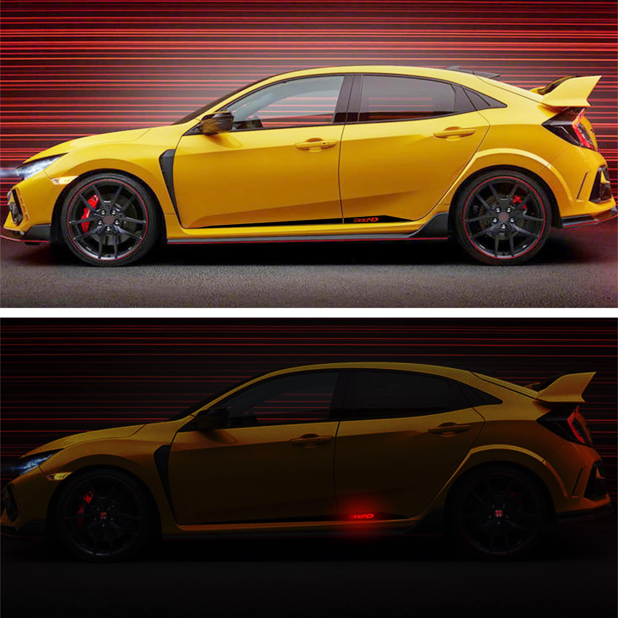 Tomall 1 Pair Car Side Skirt Stripe Sticker For Compatible With Honda Civic 2016-2021 Auto Body Door Side Sport Racing Stripe Graphic Vinyl Decals Decoration (Black)