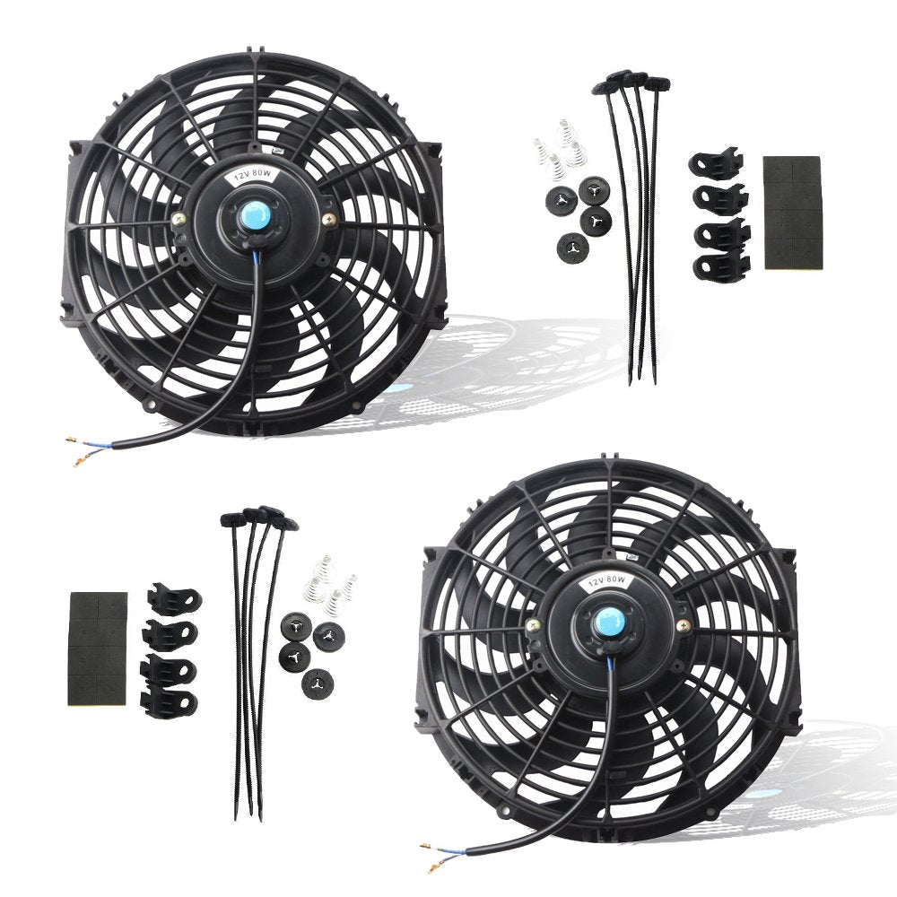 Mostplus Black Universal Electric Radiator Slim Fan Push/Pull 12V + Mounting Kit (12 Inch) Set Of 2