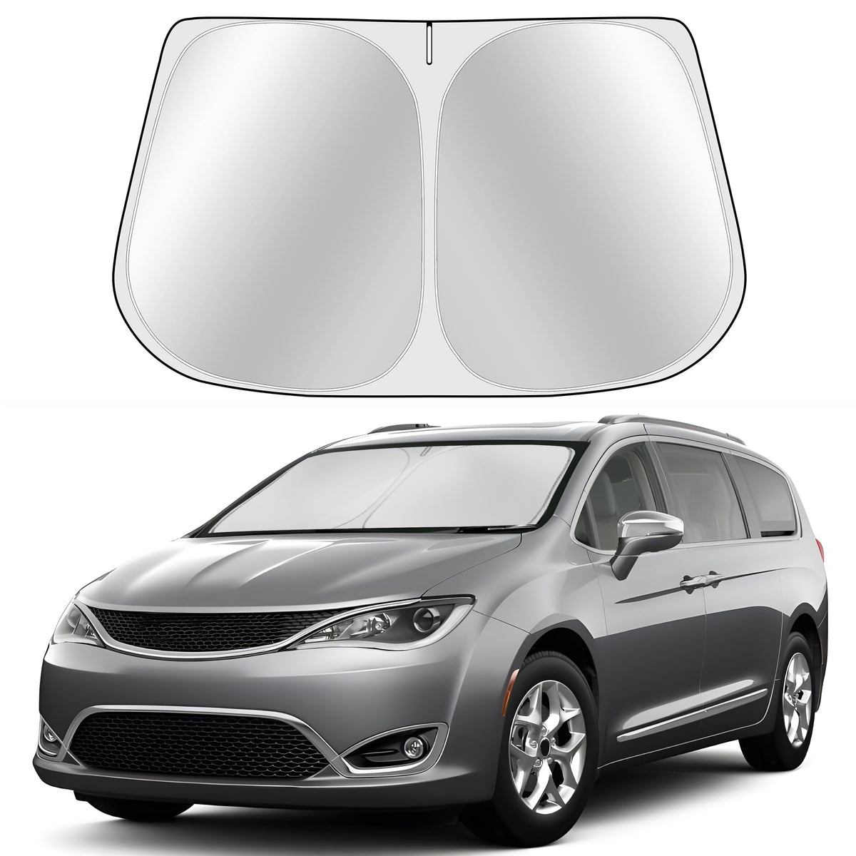 Toluoma Custom Fit Windshield Sun Shade For Chrysler Pacifica Minivan 2017-2025 Accessories - Full Coverage, 210T Reflective Fab