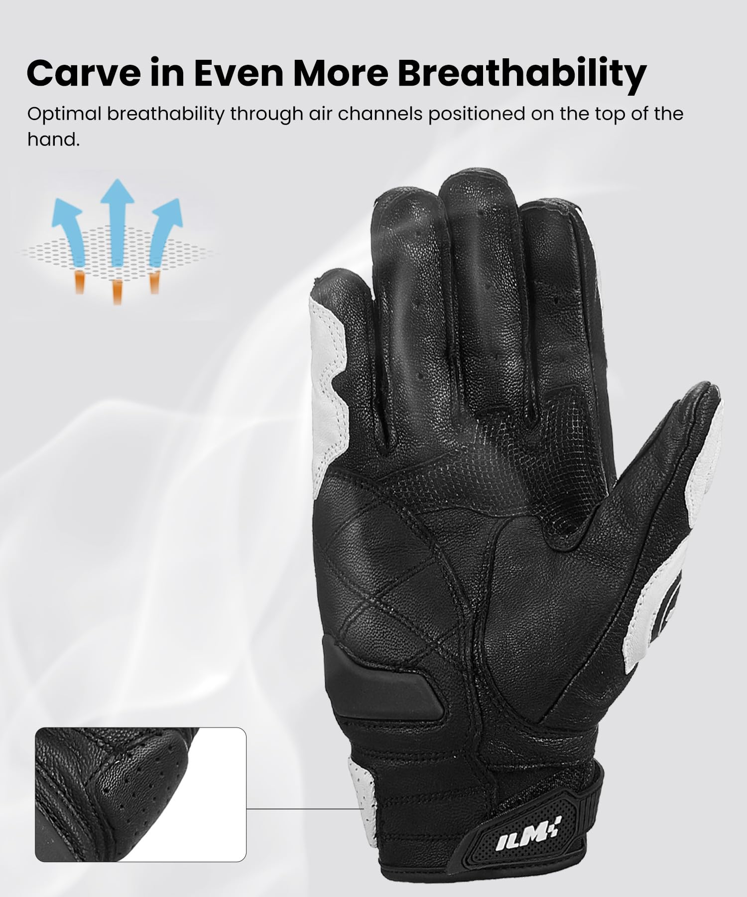 Ilm Air Flow Leather Motorcycle Gloves Touchscreen For Men And Women Model-Grc01 (L, White)