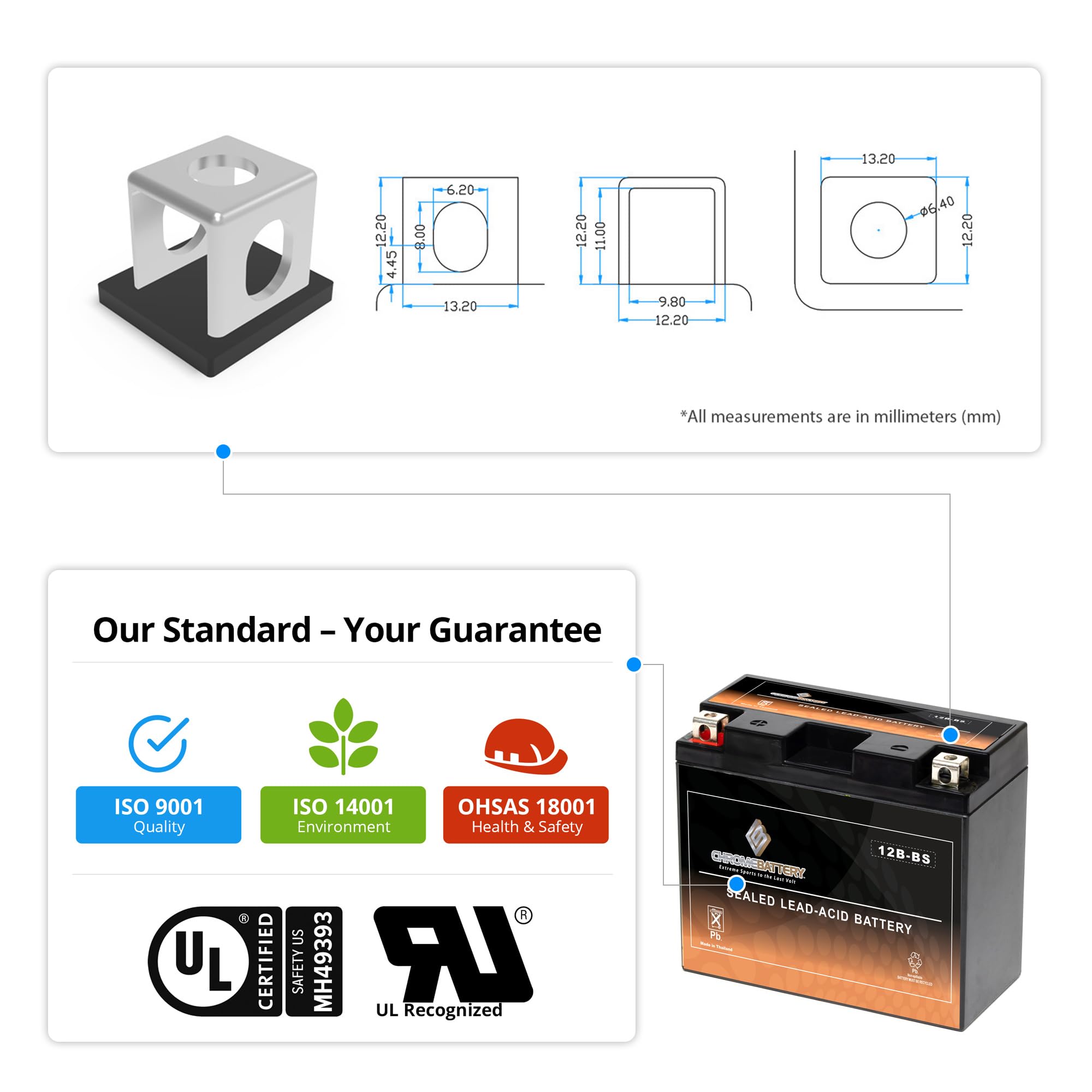 Cb Chromebattery Yt12B-Bs High Performance - Maintenance Free - Sealed Agm Motorcycle Battery