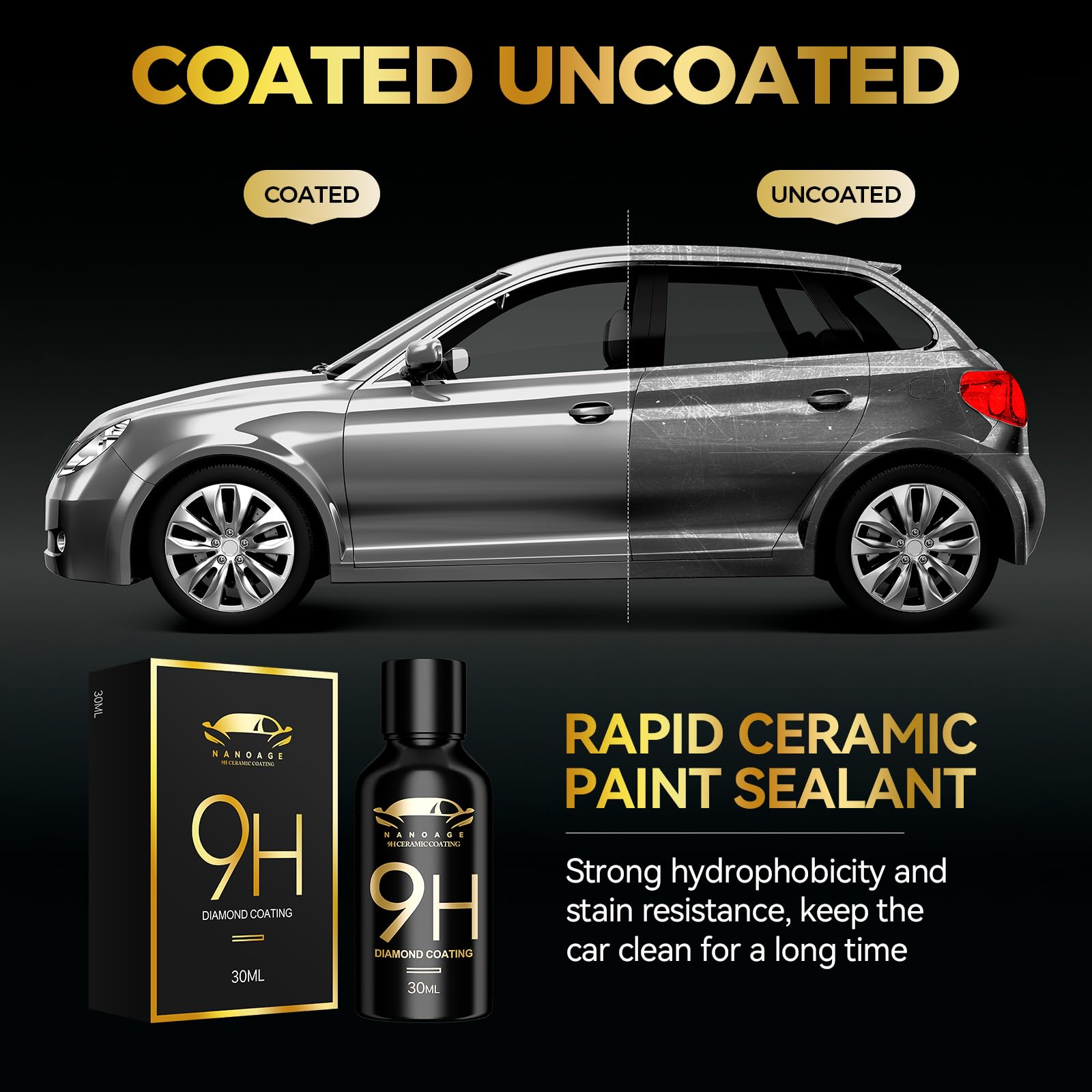 Greyghost Ceramic Coating For Cars, Mr Fix 9H Nano Coating Kit Super Ceramic Car Coating Hydrophobic, Car Paint Protection Anti Scratch Glass Coat, High Gloss Auto Ceramic Polish 9H Hardness Ceramics
