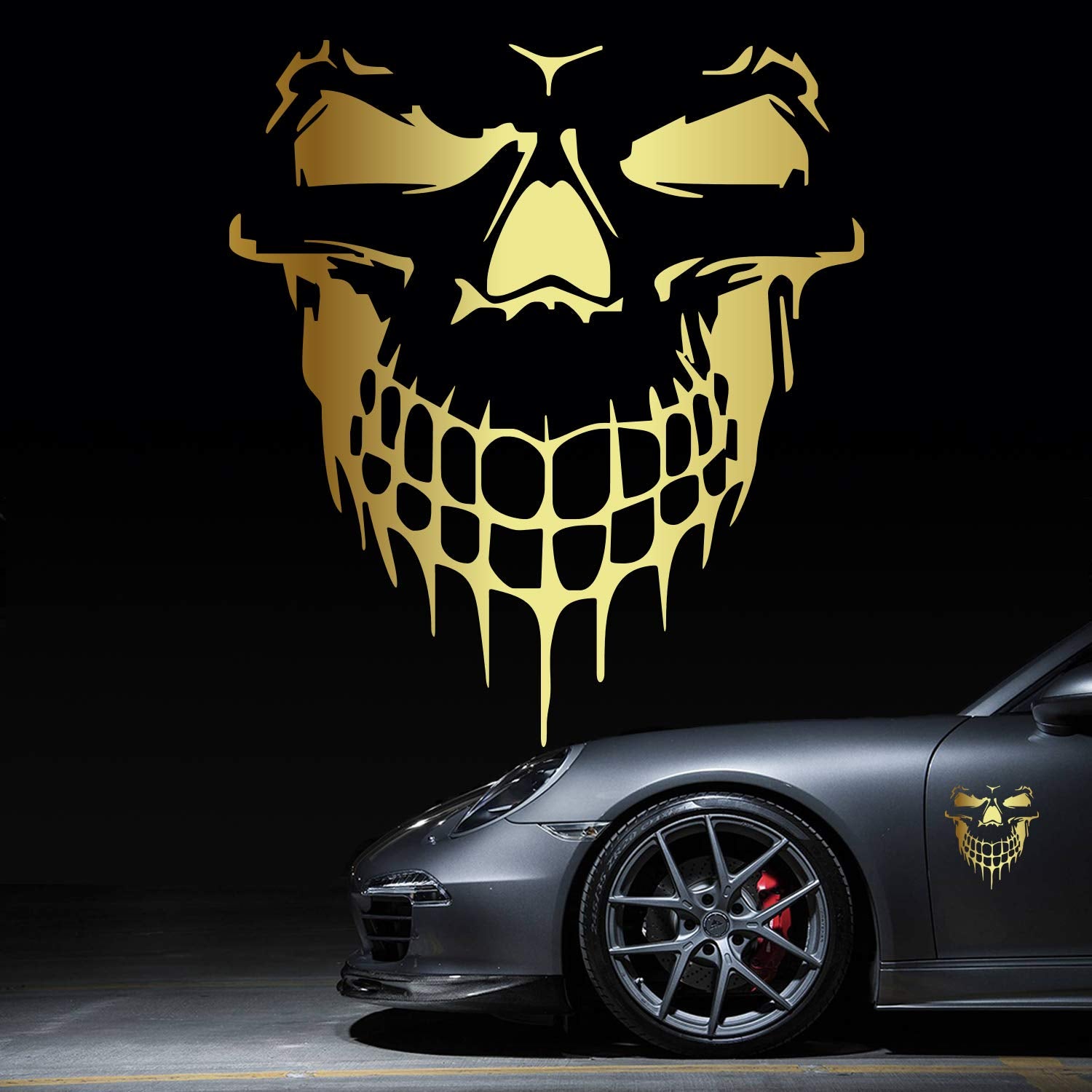 Hungmieh Skull Sticker And Decal For Car, Metal Surface, Vinyl Material, 6.97In, Chrome Gold