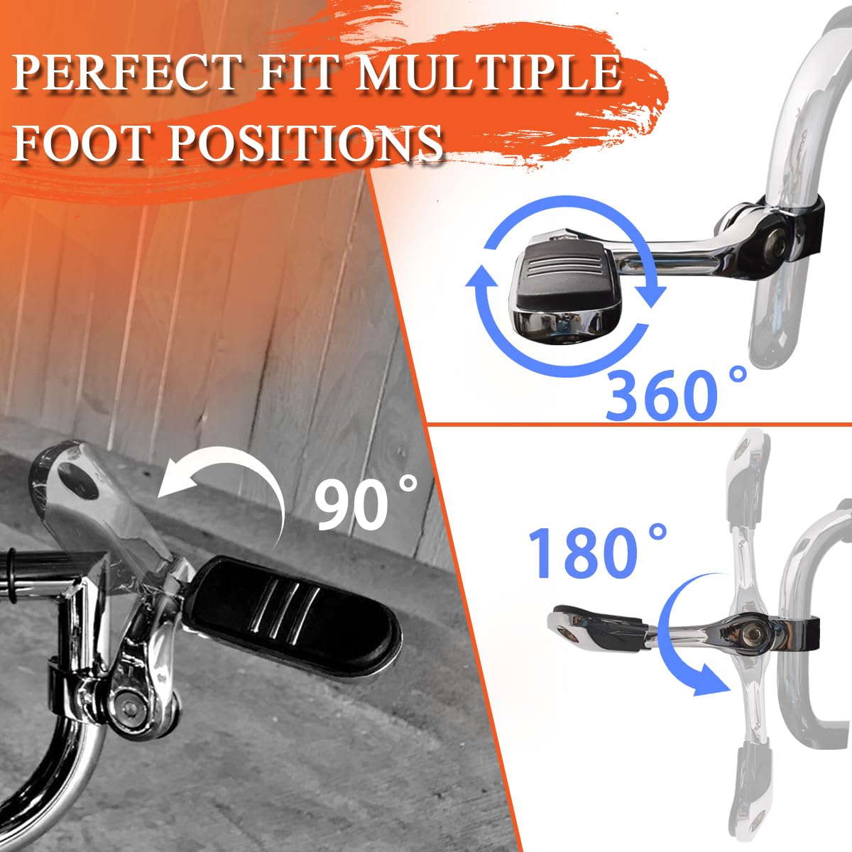 Fovplue 1.25' Highway Footpegs,Long Angled Adjustable Highway Pegs W/Mounts For Harley Touring Street Glide Electra Glide Road King Softail Cvo Dyna Trike Vrsc Sportster W/32Mm Engine Guard,Chrome#3