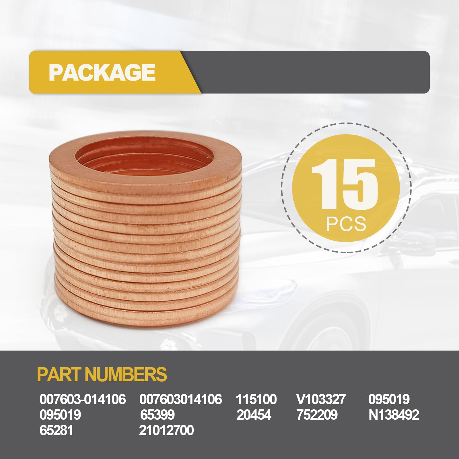 15 Pcs Oil Drain Plug Gasket - 14Mm Oem Copper Oil Drain Plug Washer Gaskets - Compatible/Replacement For Mercedes Oil Crush Washer Oem Pn Part#: 007603-014106