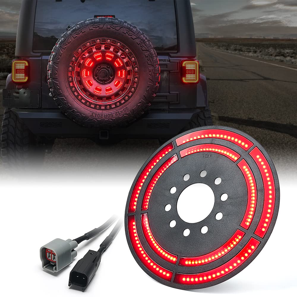 Xprite 14'' Spare Tire Brake Light Compatible With 2007-2018 Jeep Wrangler Jk & 2018+ Jeep Wrangler Jl/Jlu, Plug & Play, 3Rd Led