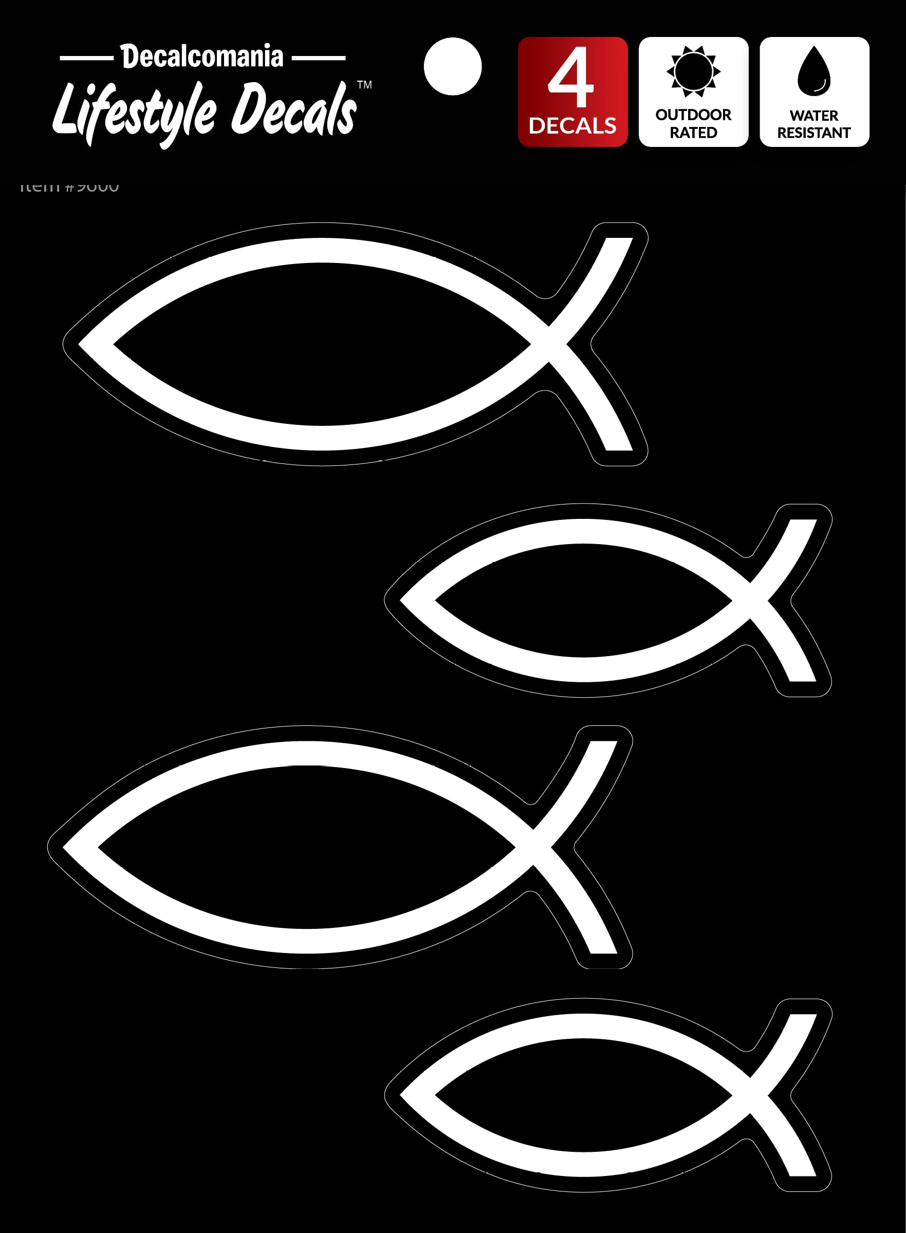 Christian Fish Car Decals - Set Of 4 Black White Religious Stickers For Car Or Truck Window Icthus Jesus Fish Car Emblem Christi