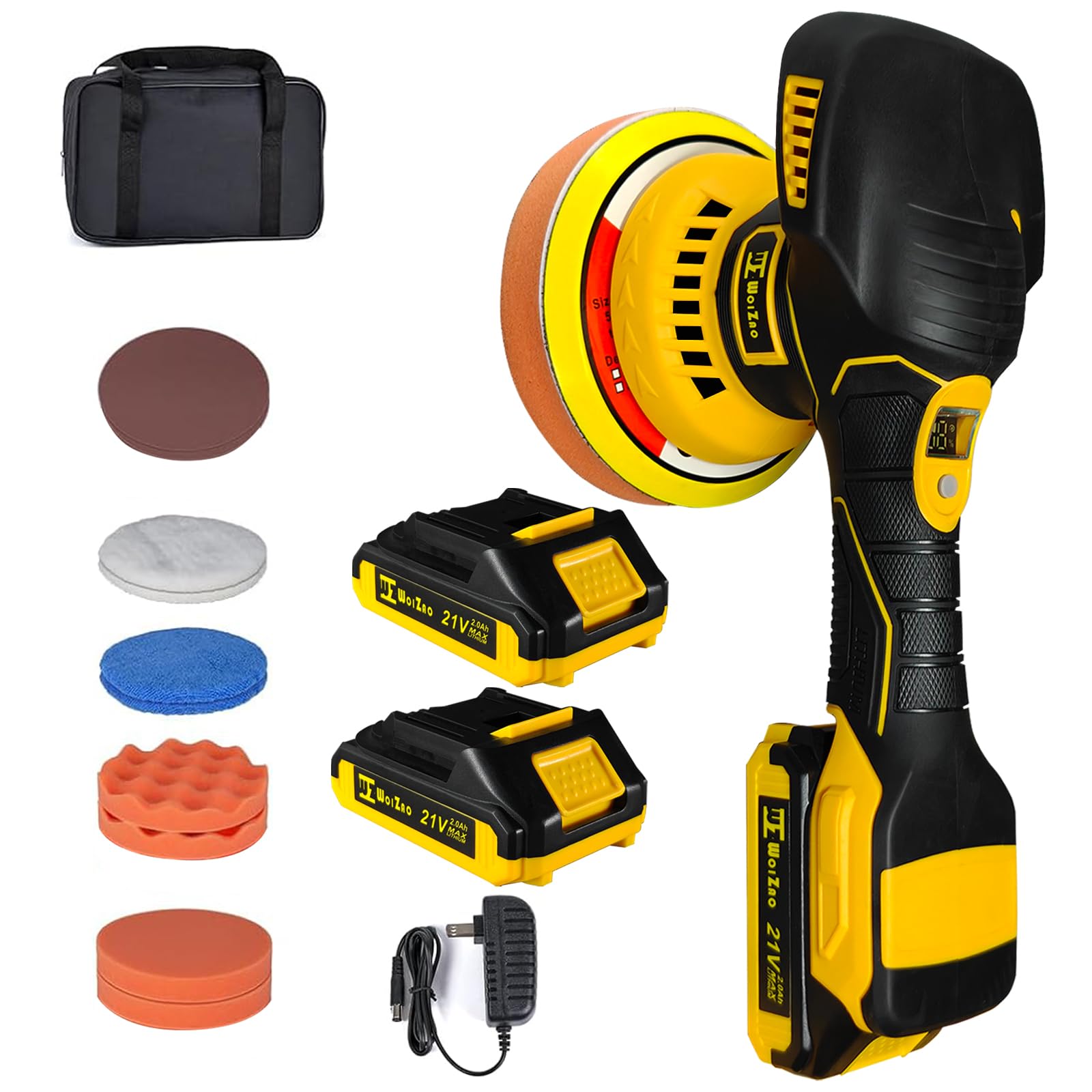 Cordless Car Buffer Polisher kit with 21V 2 X 2.0Ah Rechargeable Batteries,6 Inch Car buffer Waxer Kit, 6 Variable Speed 5500RPM