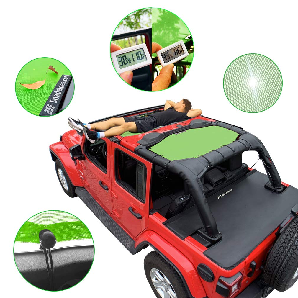 Shadeidea Sun Shade For Jeep Wrangler Jl Unlimited (2018-2023) 4 Door Front And Rear 2 Piece-Green Mesh Screen Sunshade Jlu Top