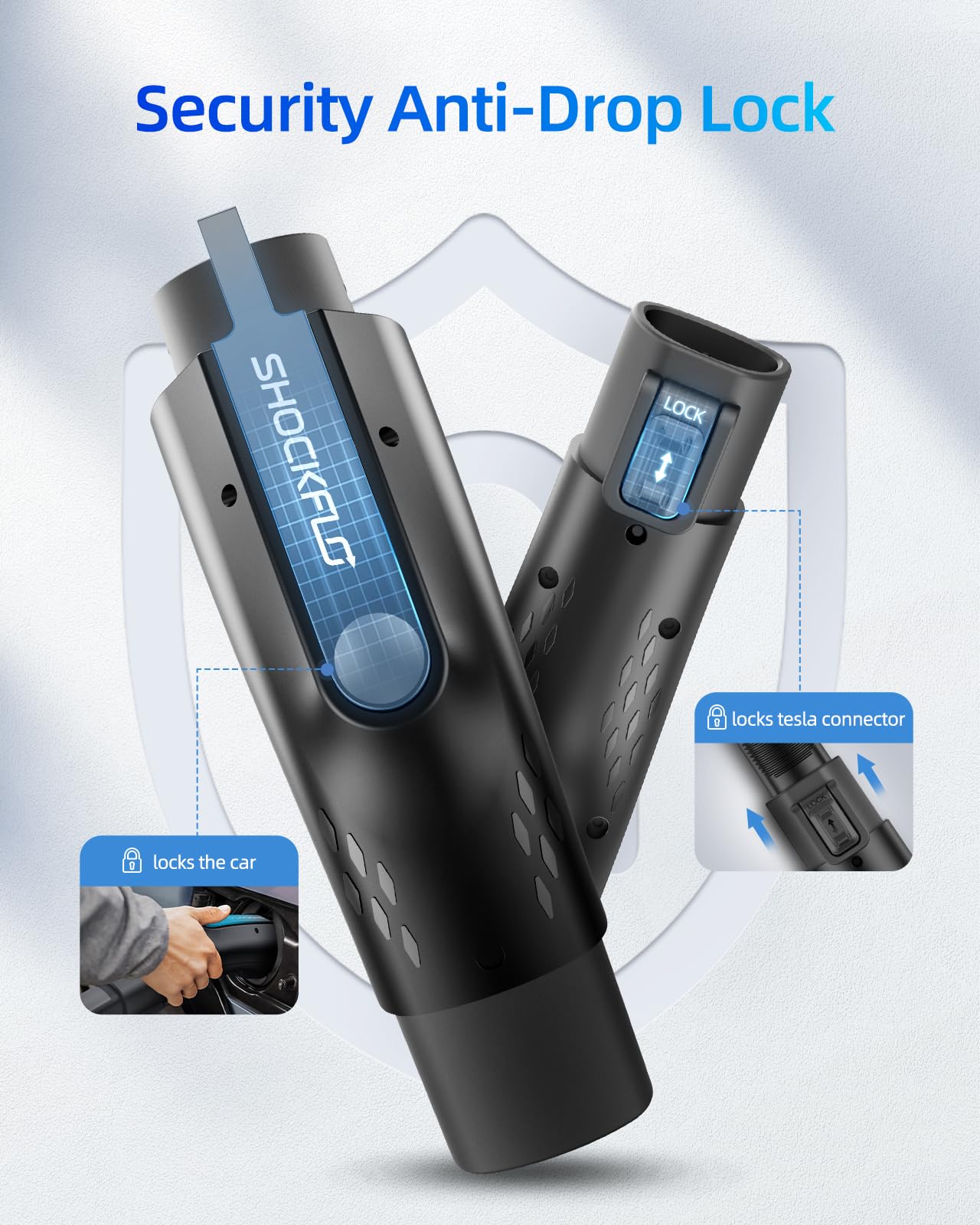 Shockflo J1772 Evs Adapter, Tesla To J1772 Adapter, Fit For All J1772 Evs, 48A 250V Max, With Anti-Drop Lock, For Tesla Destination Charger Mobile Connector Wall Connector