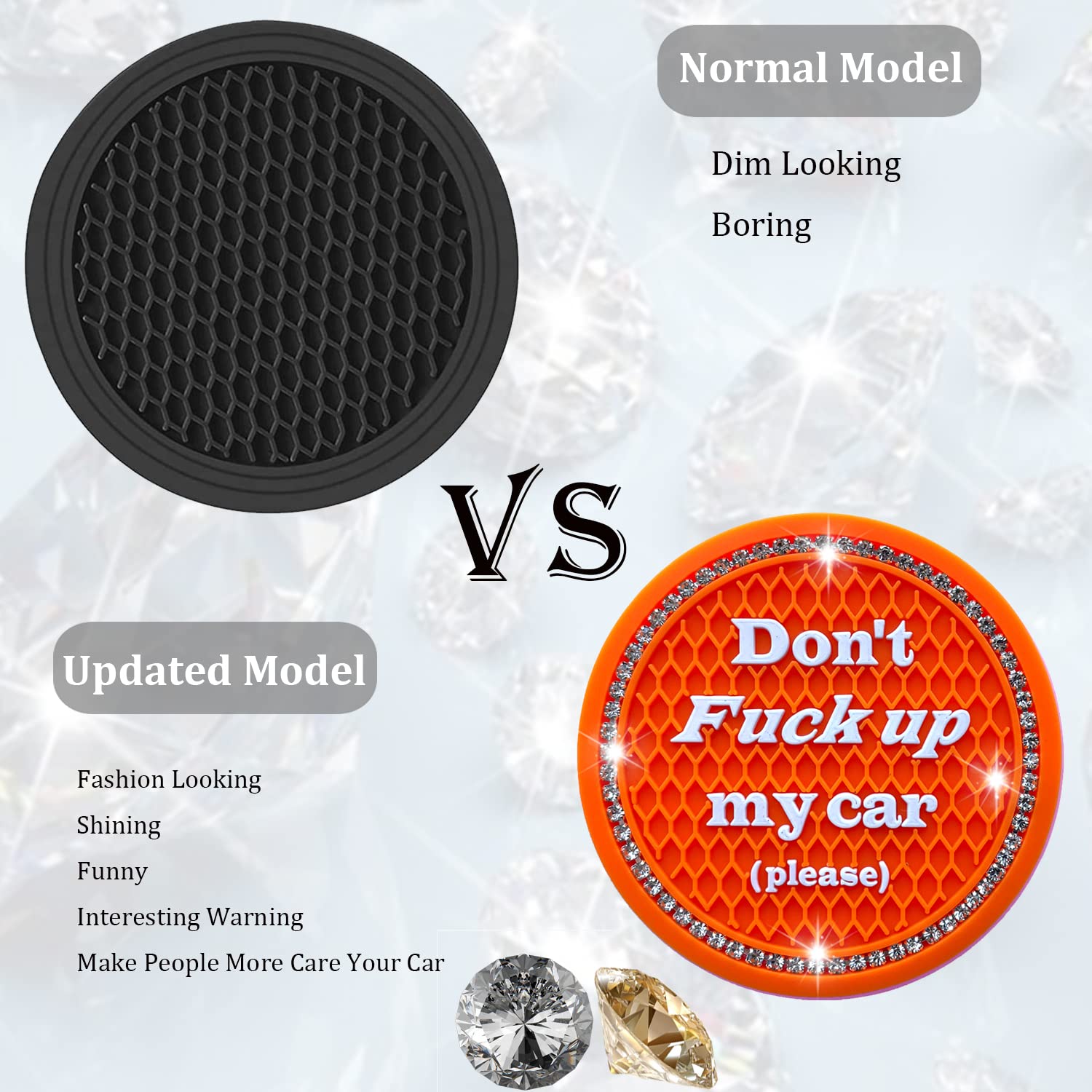 Smeyta Car Cup Coaster 2 Pack, Universal Cup Holder Inserts, Bling Car Accessories Interior (Orange, 2Pc)