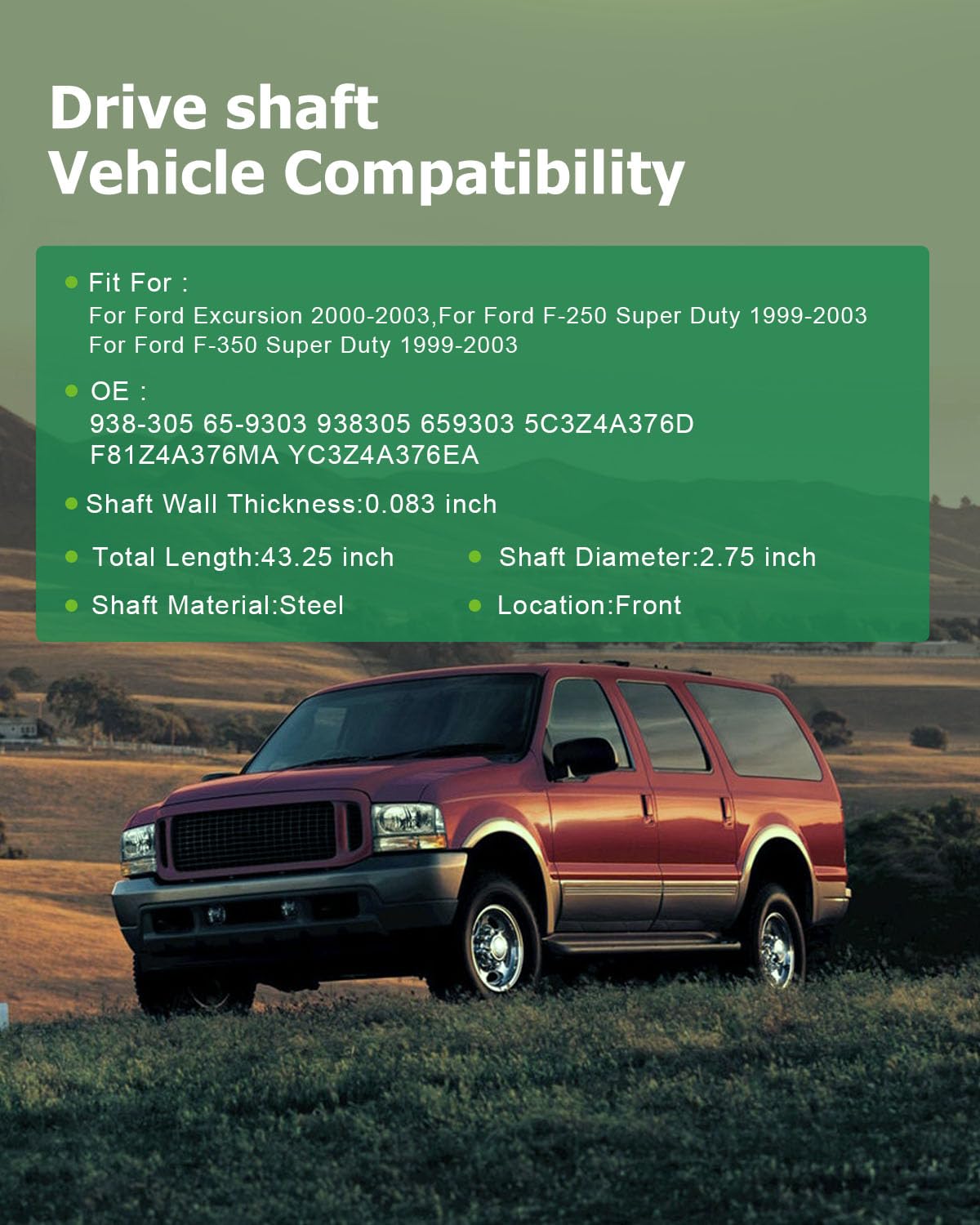 Scitoo 43.25'' Front Drive Shaft Assembly Propeller Shaft Compatible For Ford Excursion For Ford F-250 Super Duty For Ford F-350