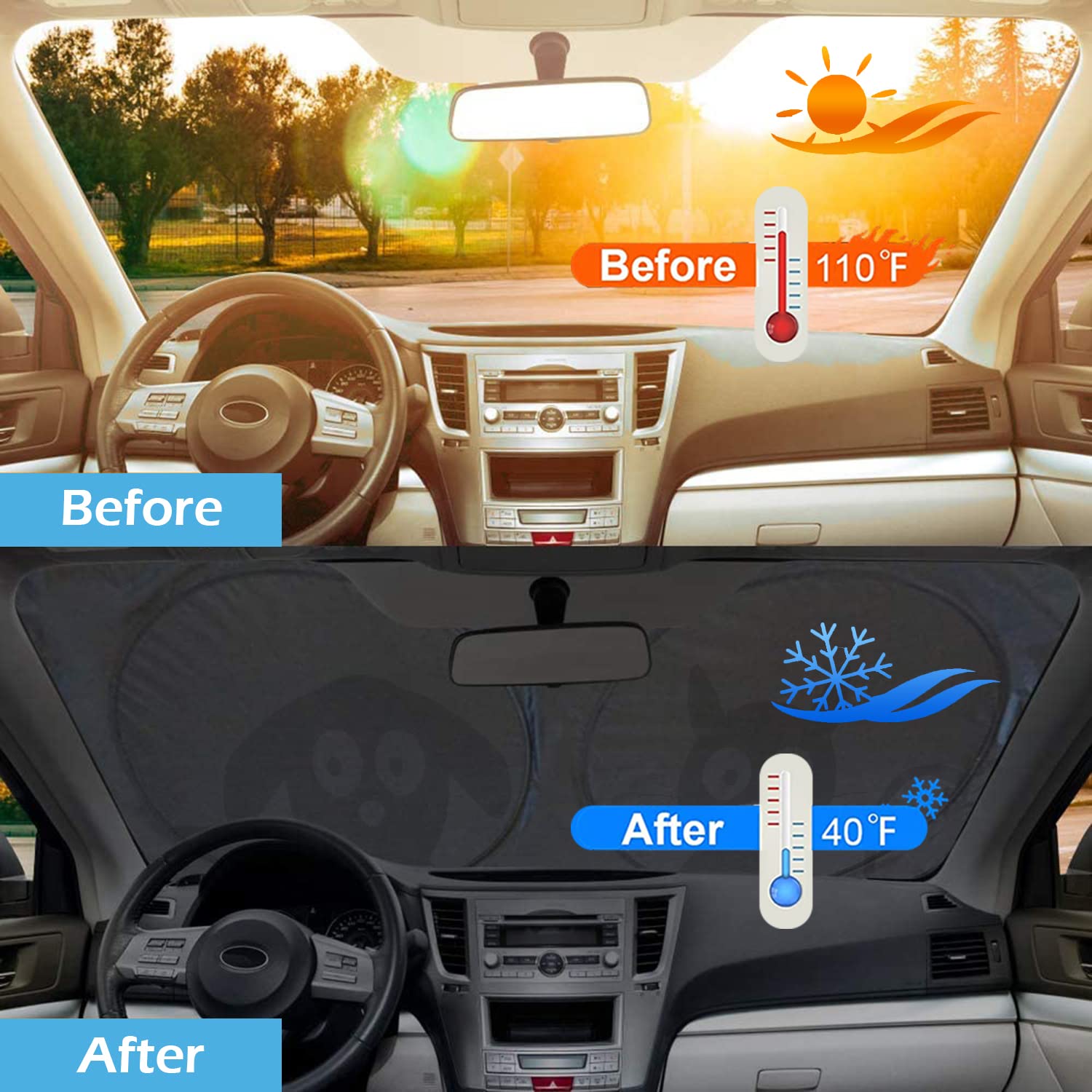 Car Windshield Sunshade With Pet Design, Cute Dog & Cat Cartoon Front Windshield Sun Shade Foldable Sunshade Blocks Heat Uv Rays