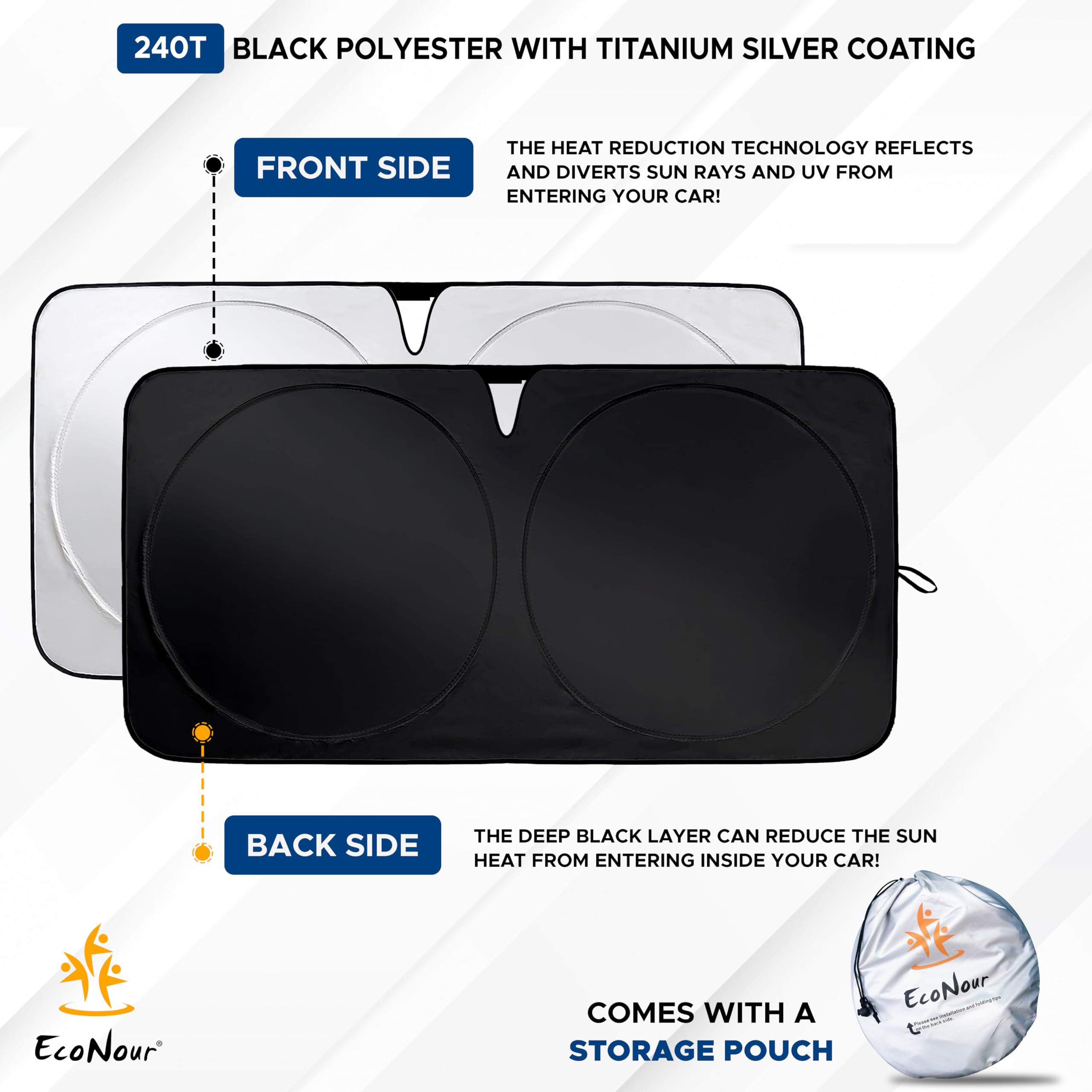 Econour Truck Windshield Sun Shade & Sun Block | Sun Shade For Windshield | Automotive Interior Accessories & Truck Window Shade