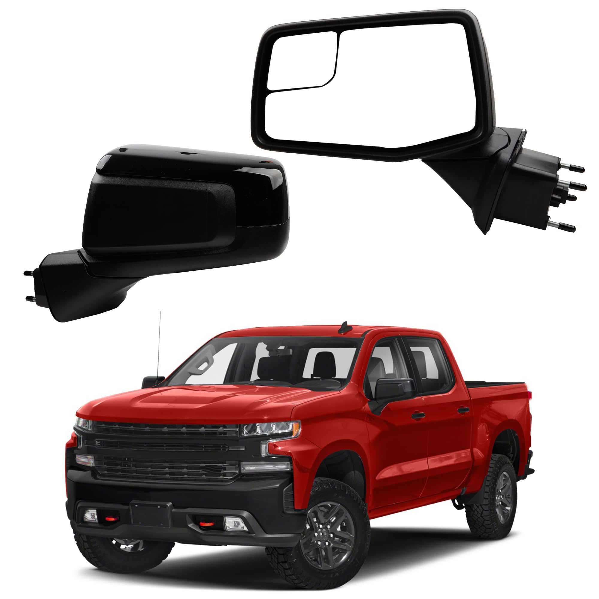 Dasbecan Left Driver Side Mirror Compatible with 2019-2024 Chevy Silverado 1500 Blind Spot/Power Glass/Manual Folding Glossy Bla